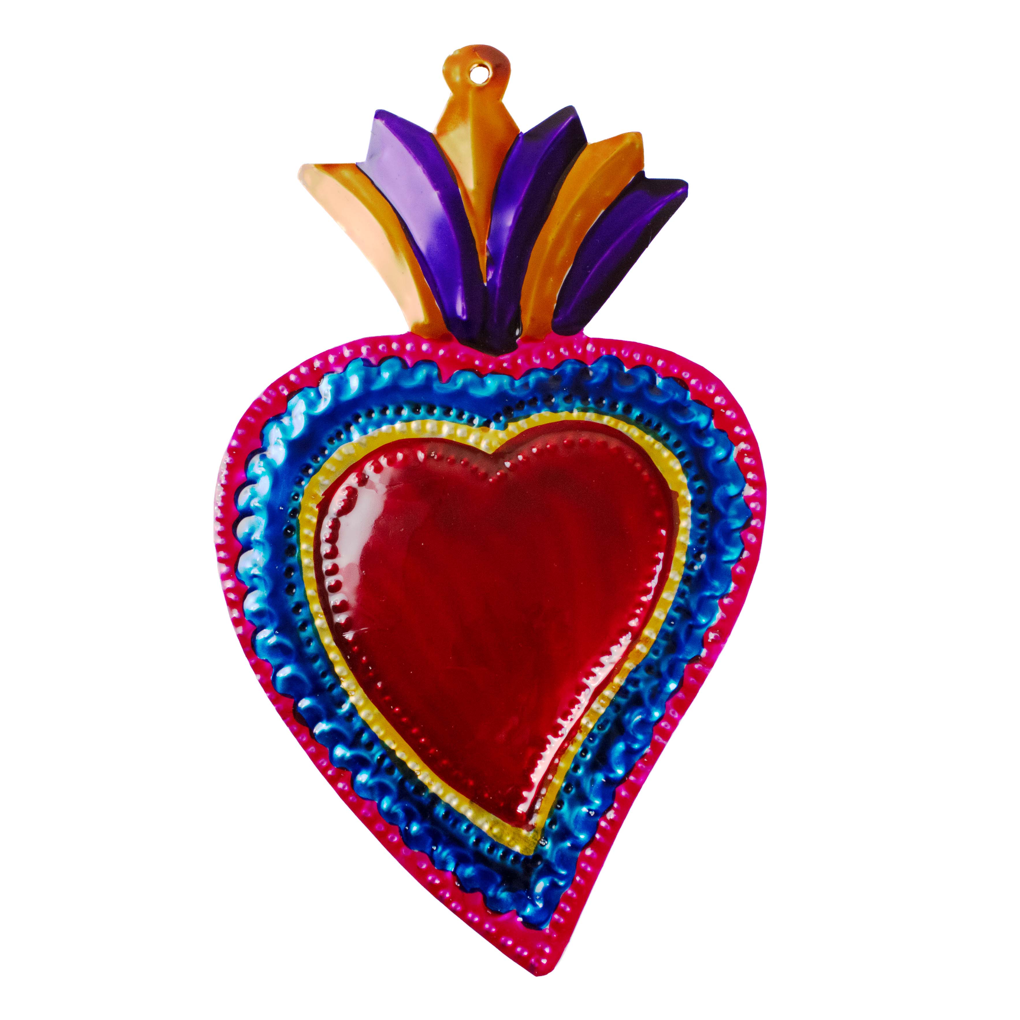 Large Mexican Crown Milagro Tin Hearts