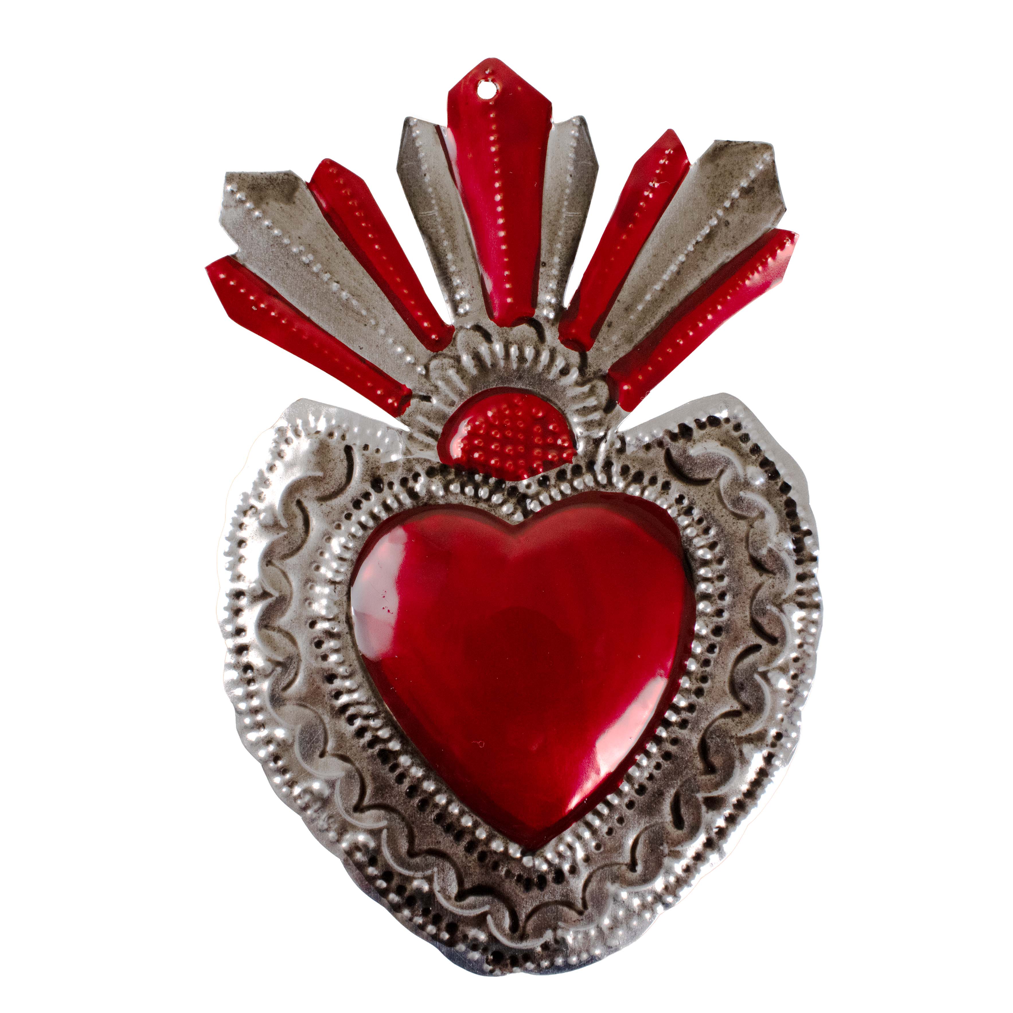 Large Mexican Crown Milagro Tin Hearts