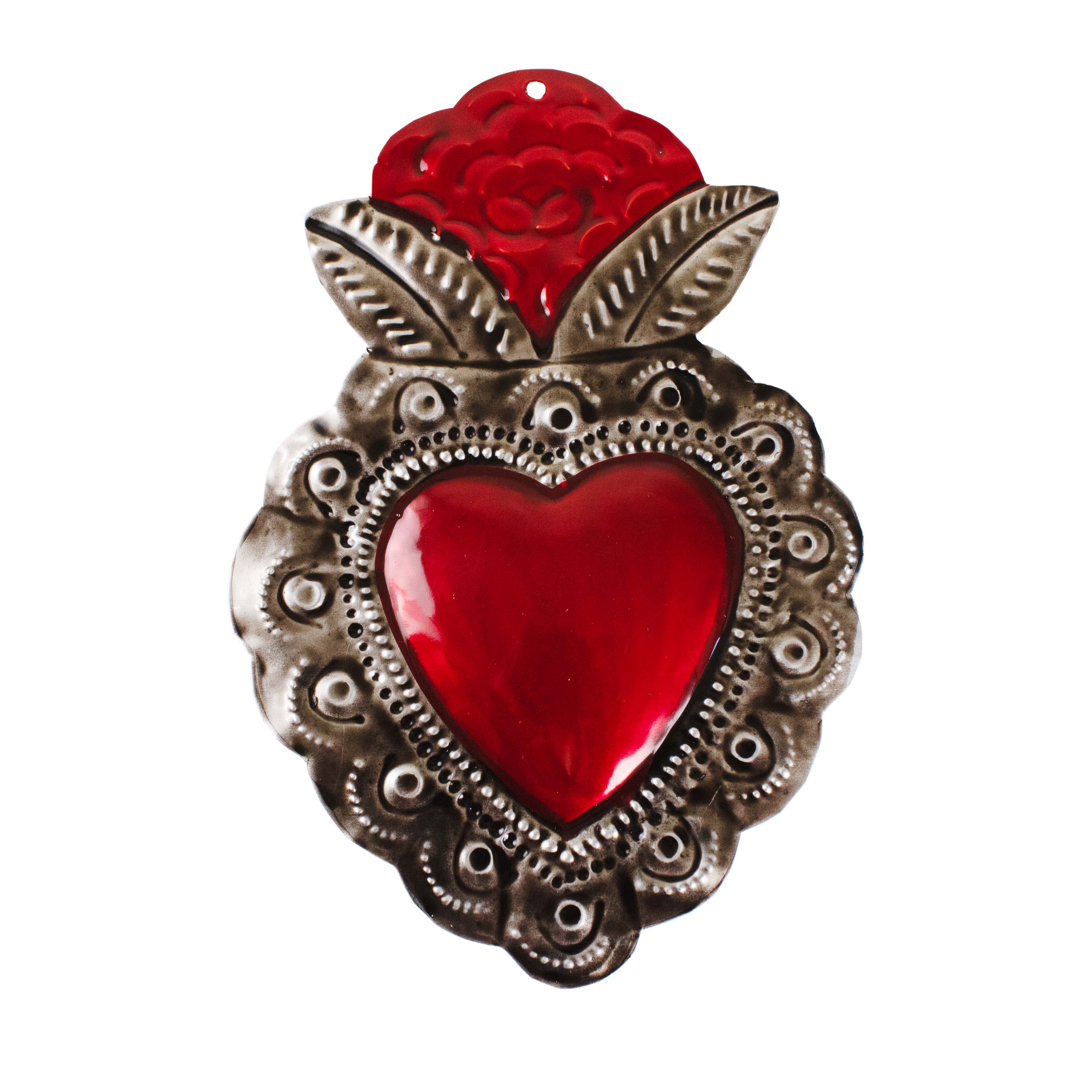 Large Mexican Crown Milagro Tin Hearts
