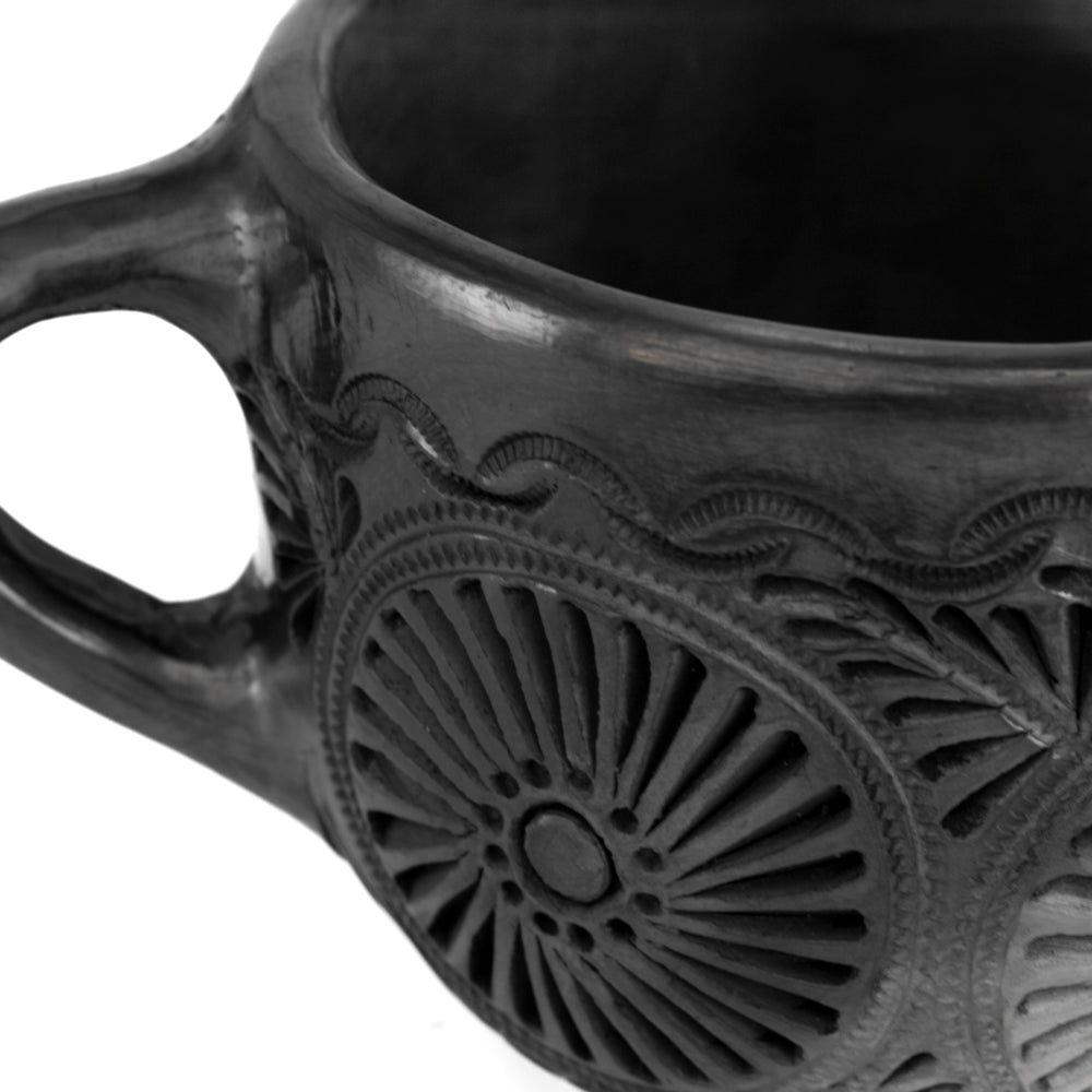 Barro Negro, Black Clay, Carved Mug