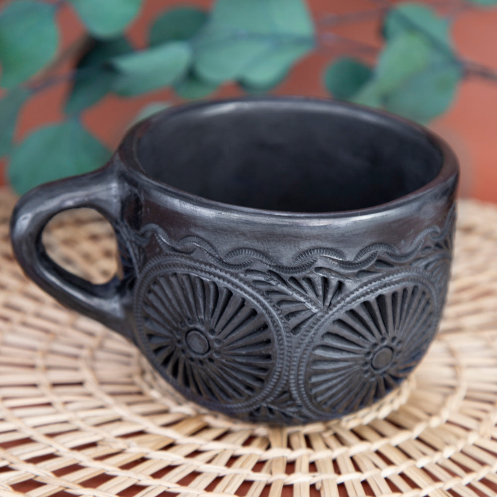Barro Negro, Black Clay, Carved Mug