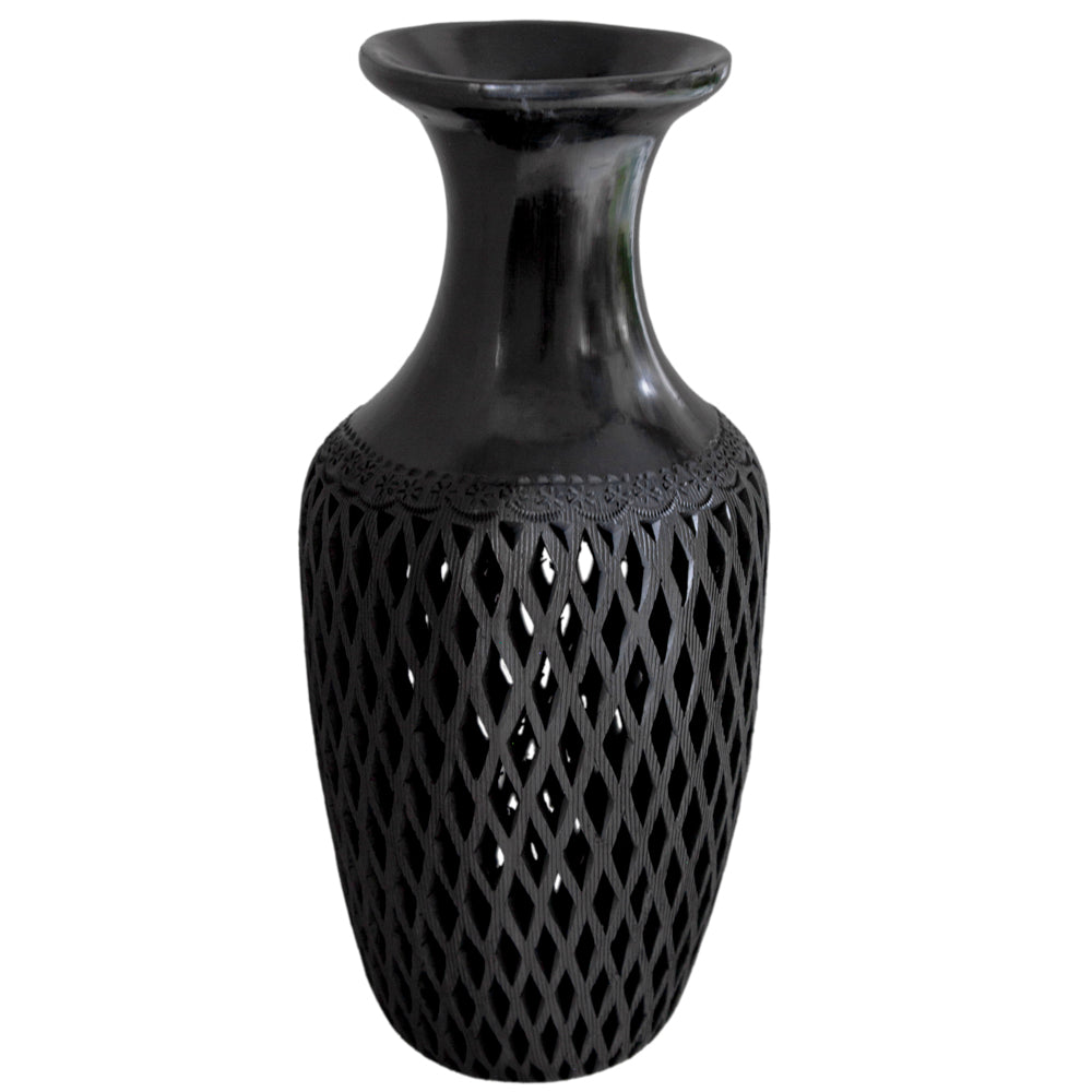 Barro Negro, Black Clay Openwork Decorative Vase