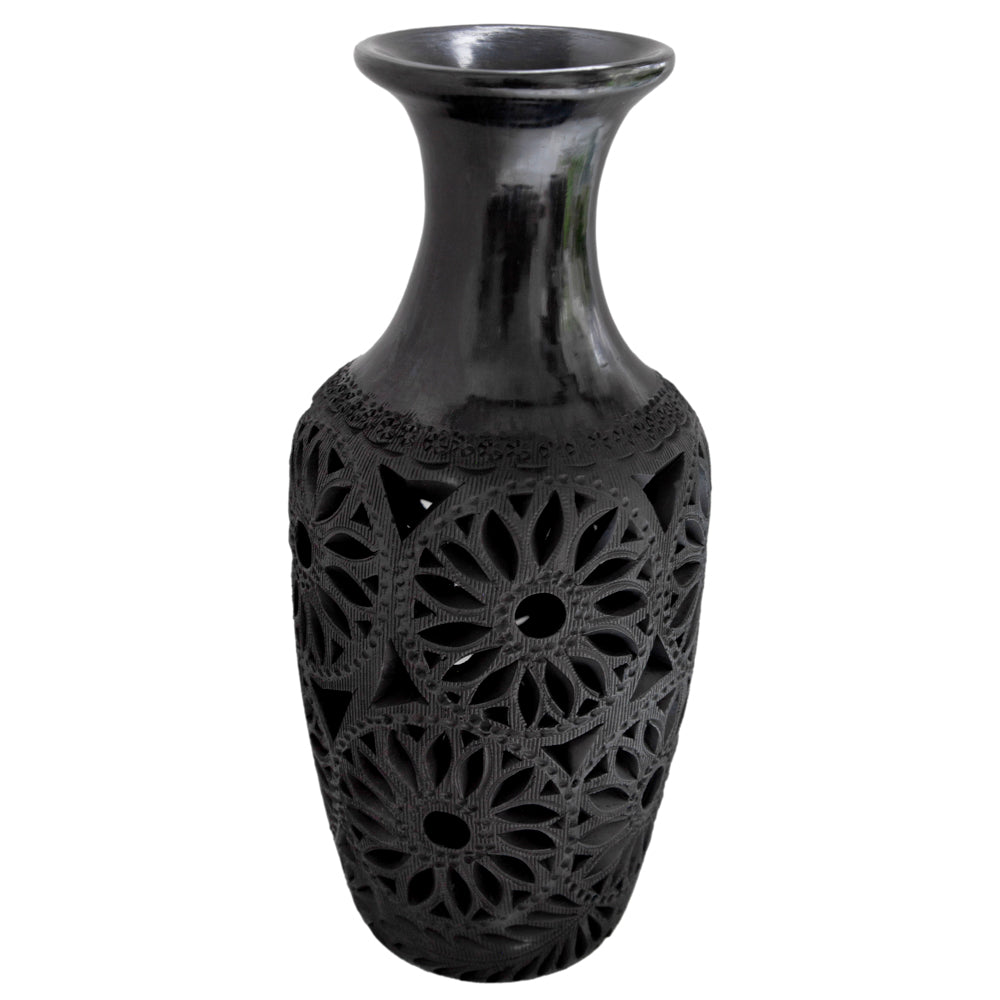 Barro Negro, Black Clay Openwork Decorative Vase