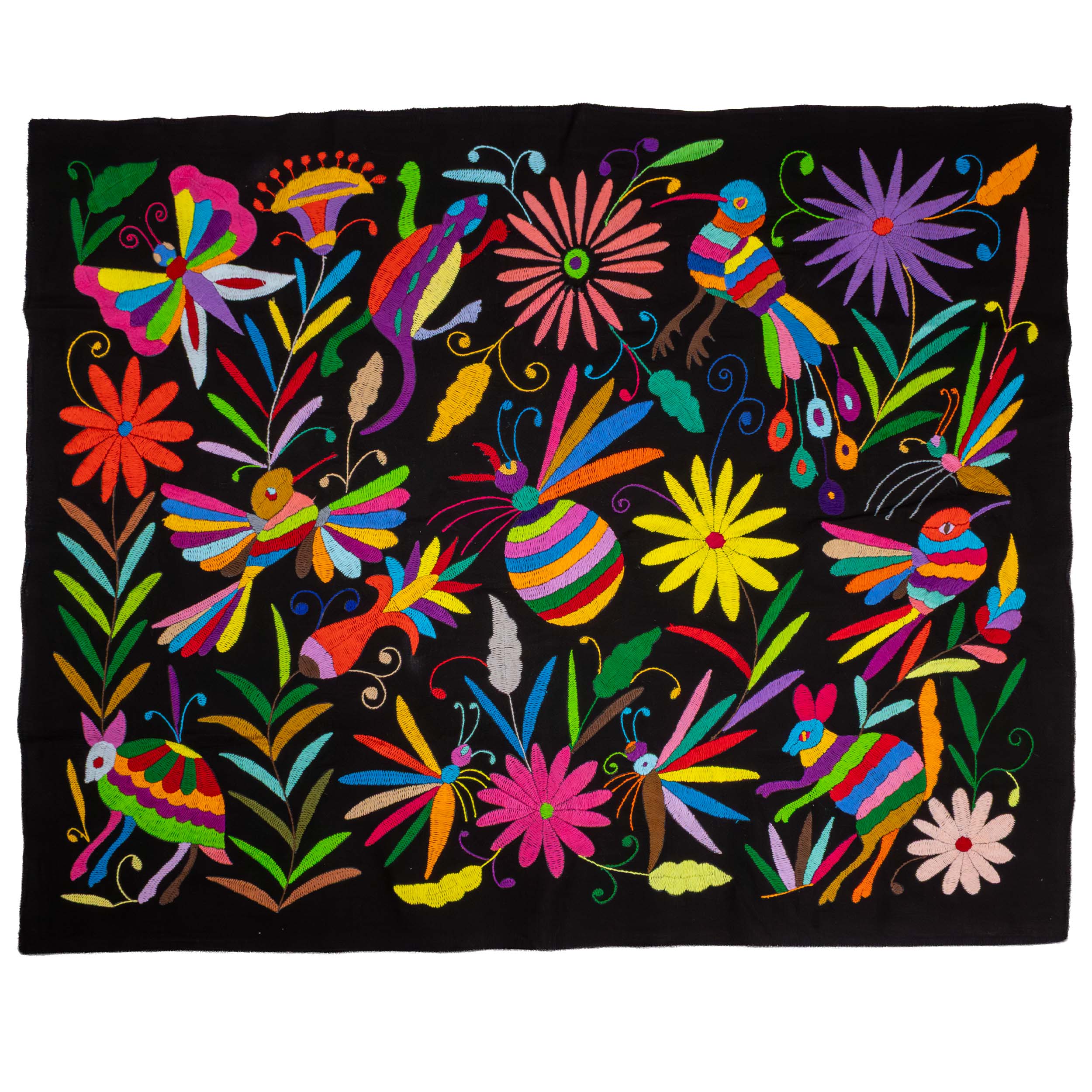Black Otomí Hand-Embroidered Tapestry