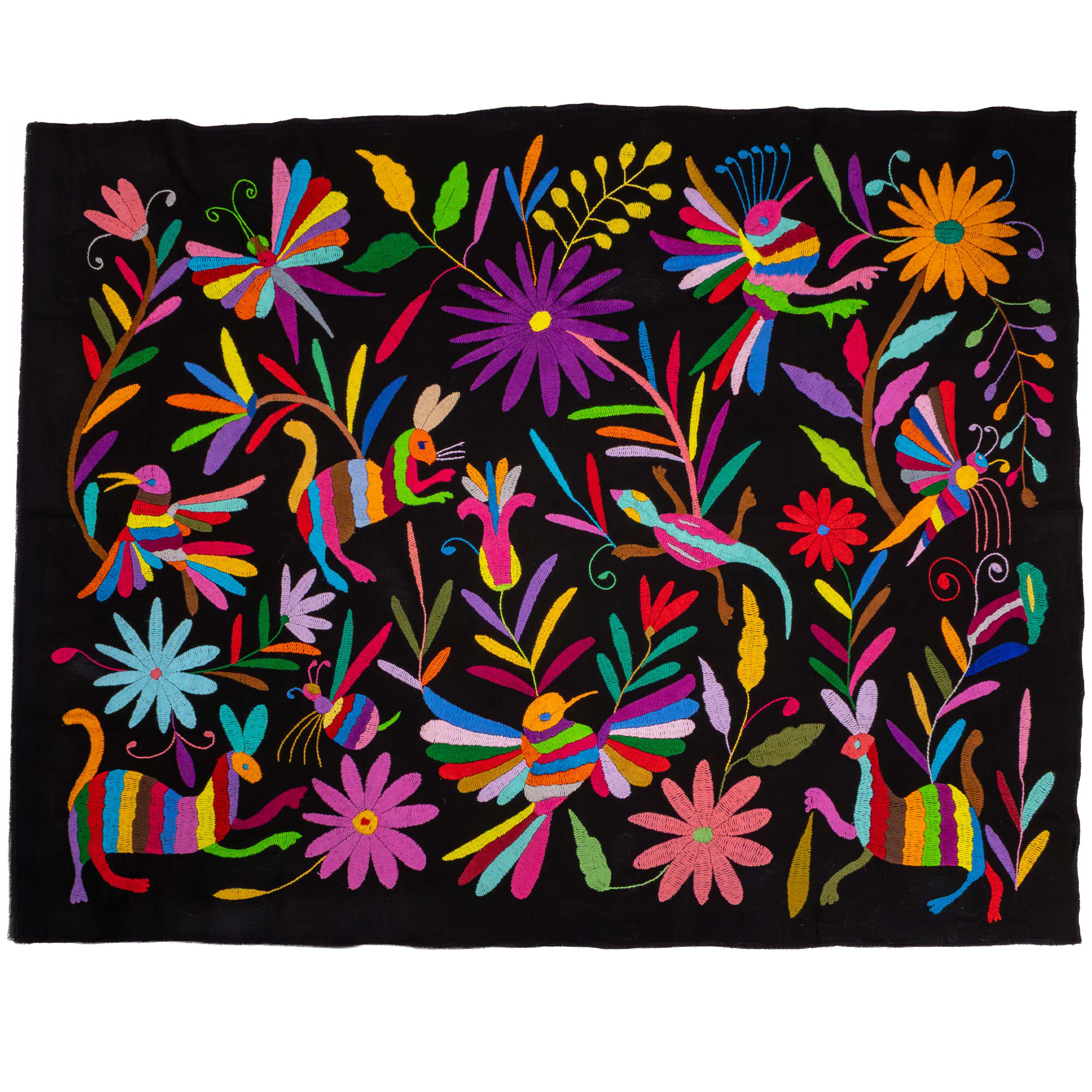 Black Otomí Hand-Embroidered Tapestry