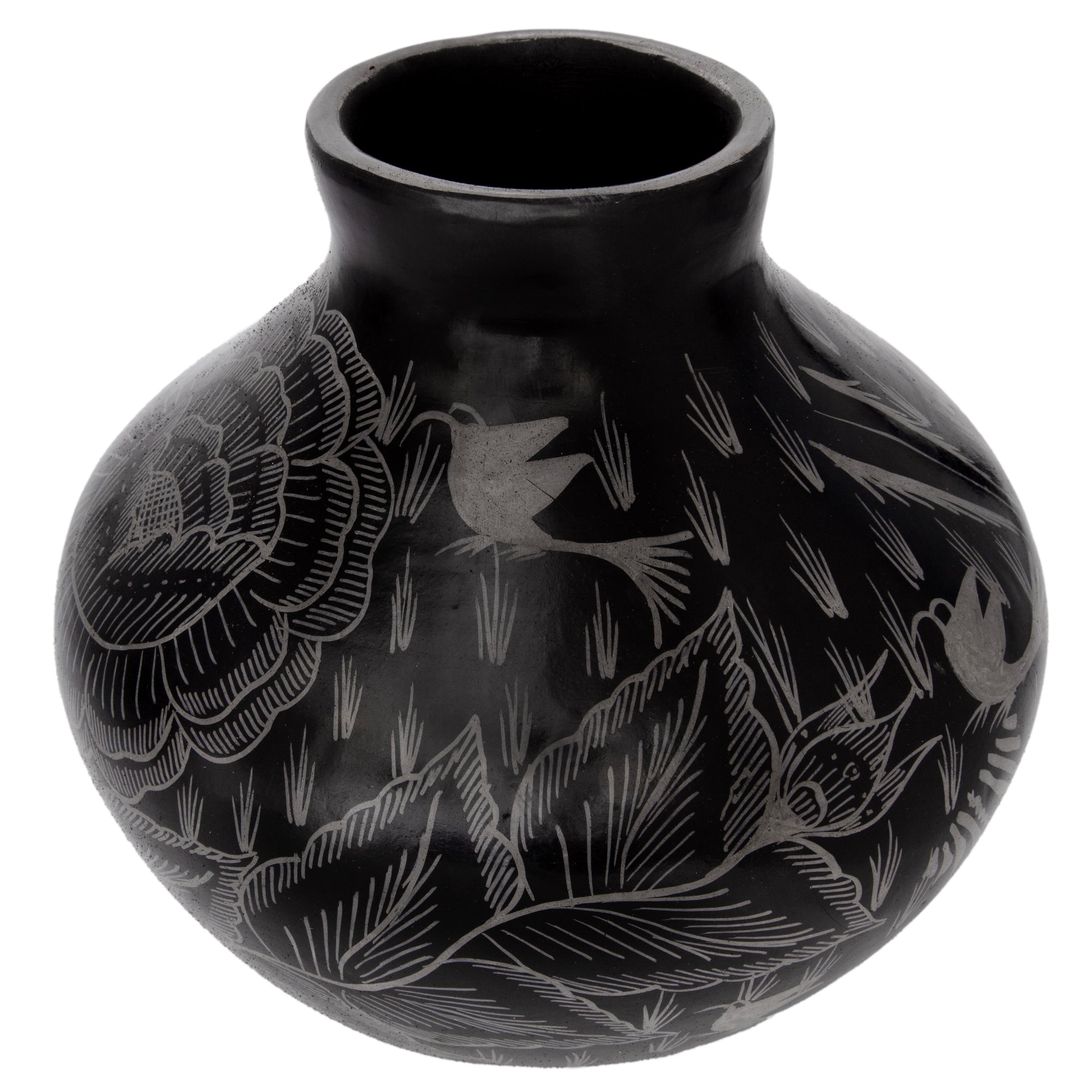 Huancito Glossy Black Floral Short Vase