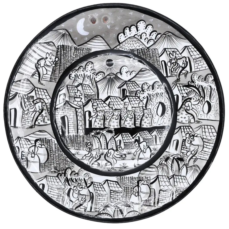 Black & White Hand-Painted Xalitla Narrative Decorative Plates