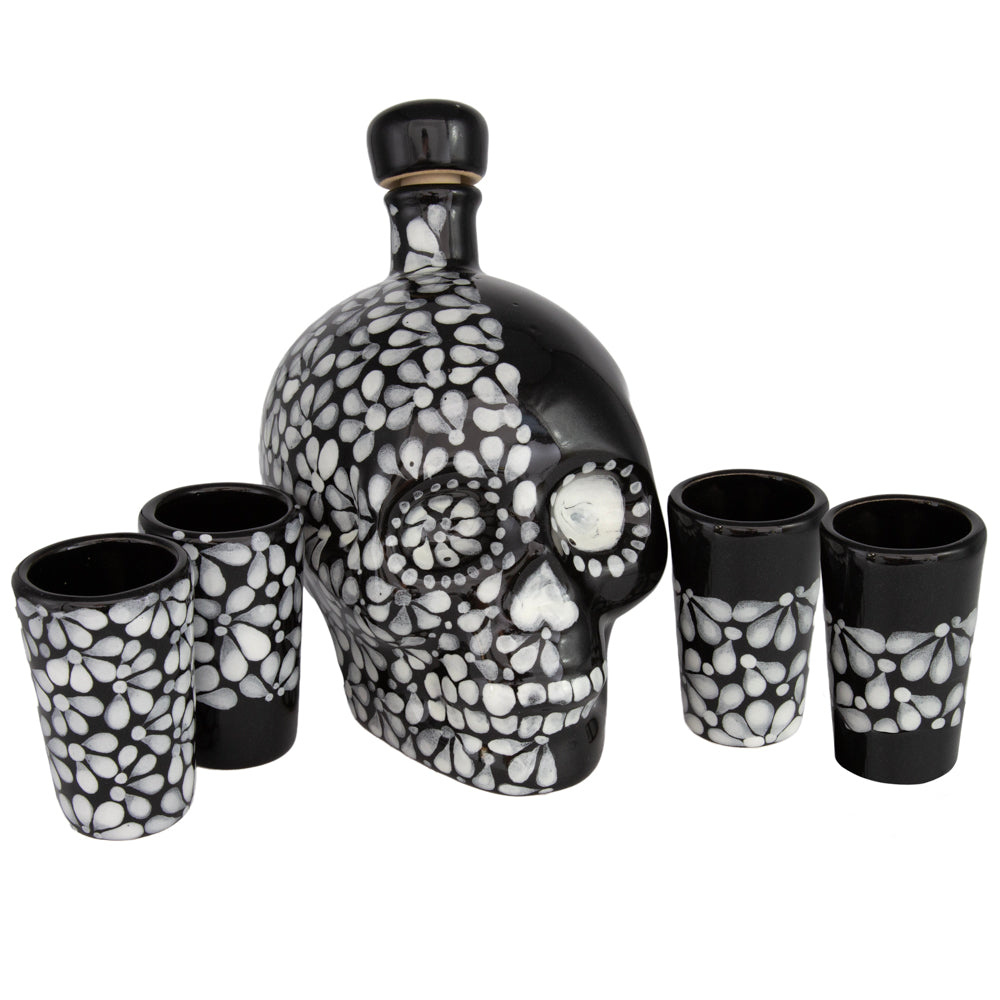 Hand Painted Sugar Skull Decanter and Shot Glasses Set