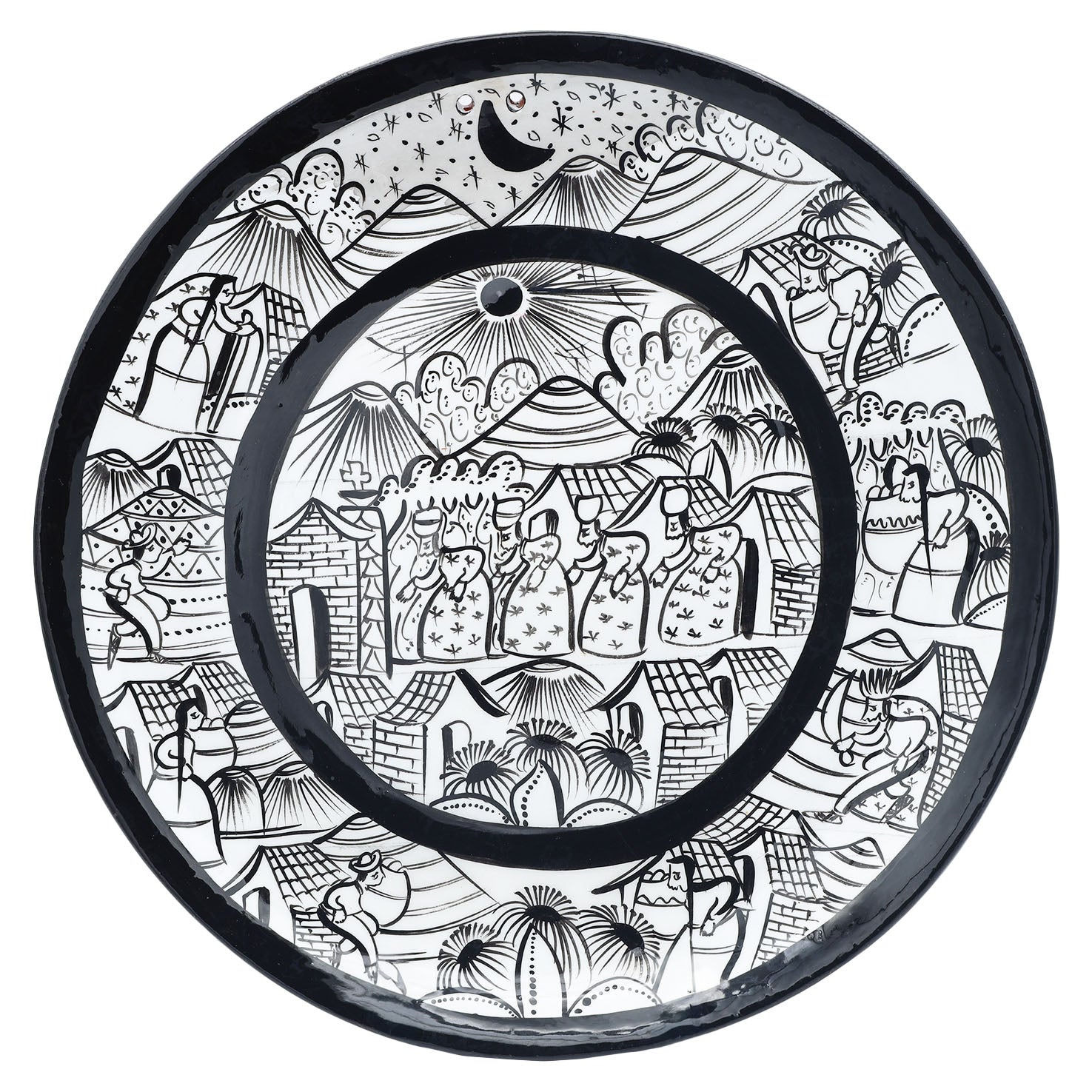 Black & White Hand-Painted Xalitla Narrative Decorative Plates