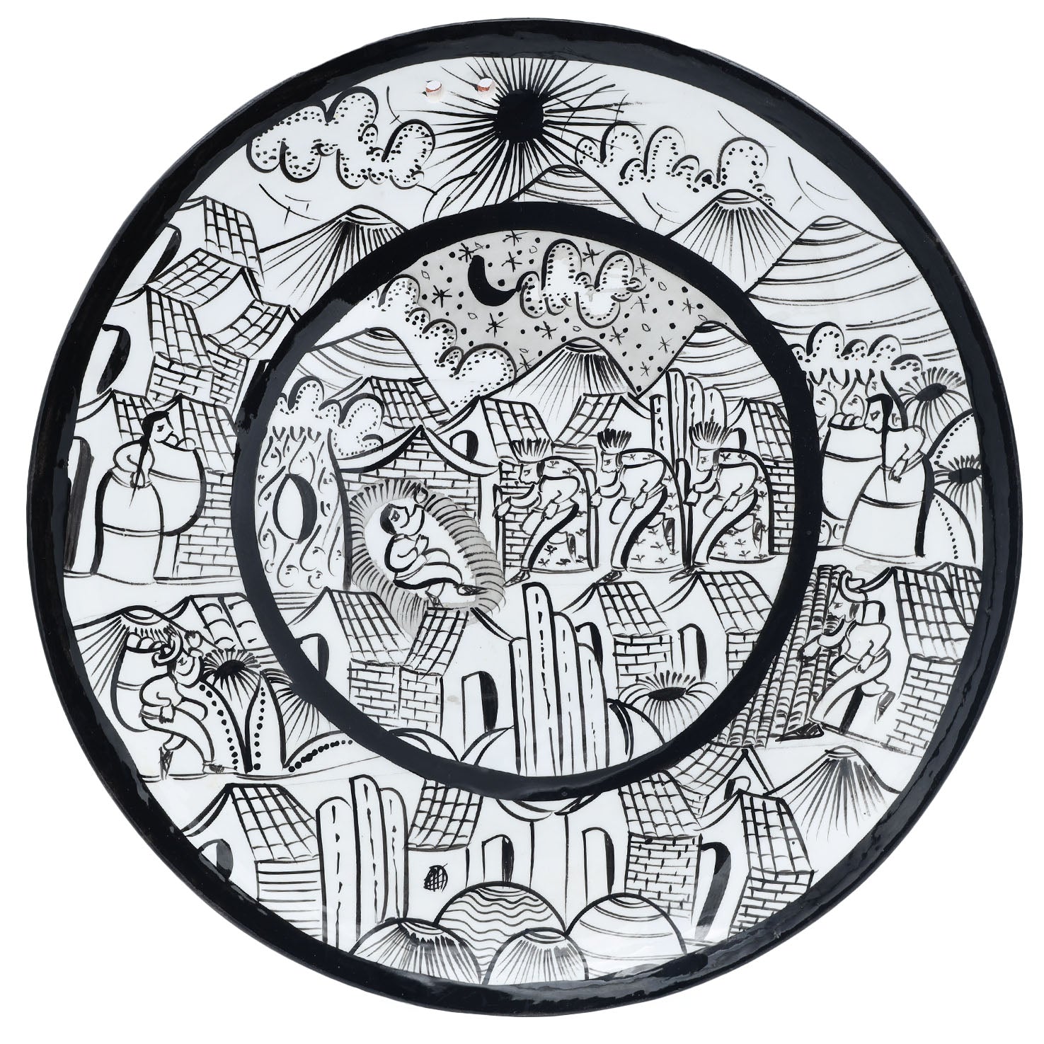 Black & White Hand-Painted Xalitla Narrative Decorative Plates