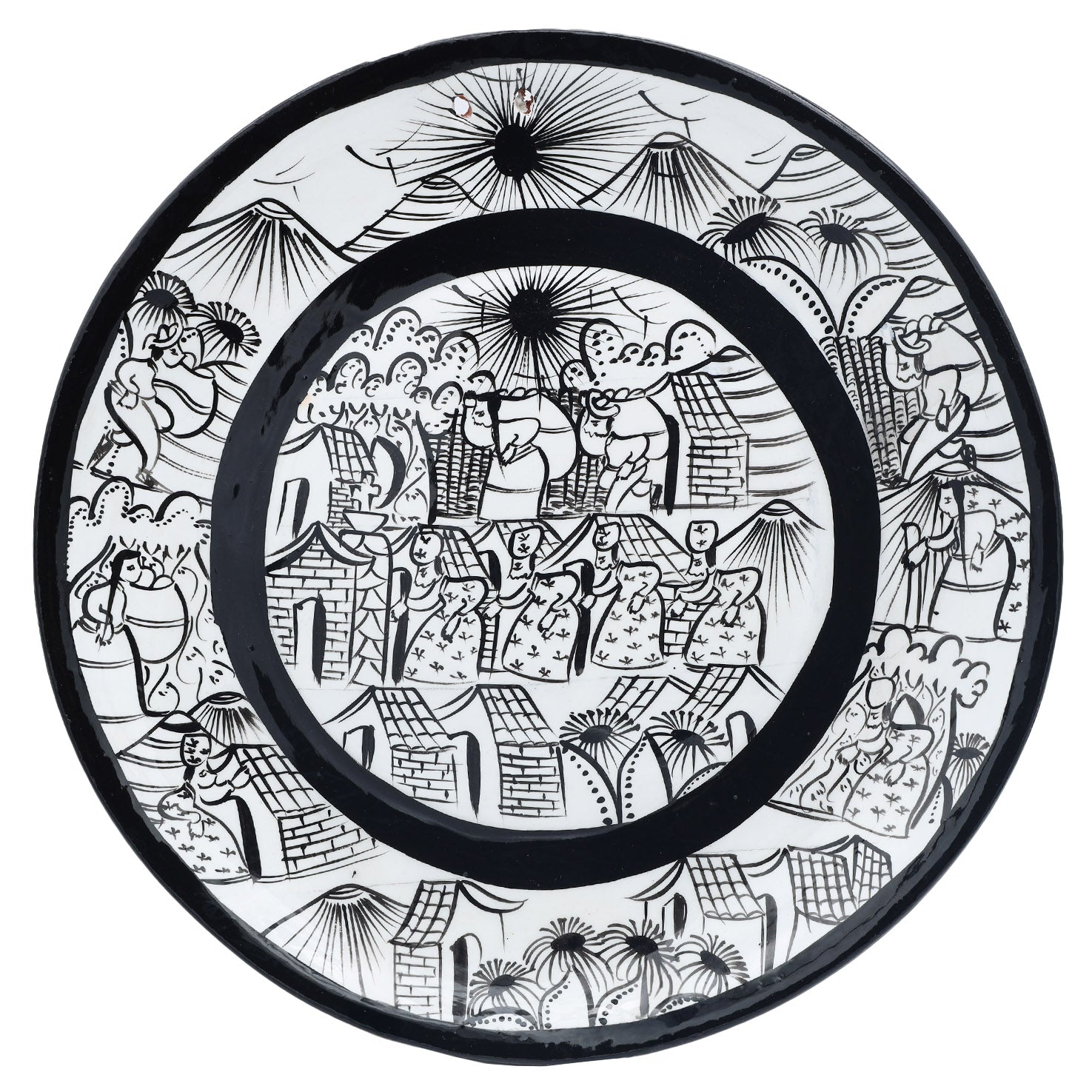 Black & White Hand-Painted Xalitla Narrative Decorative Plates