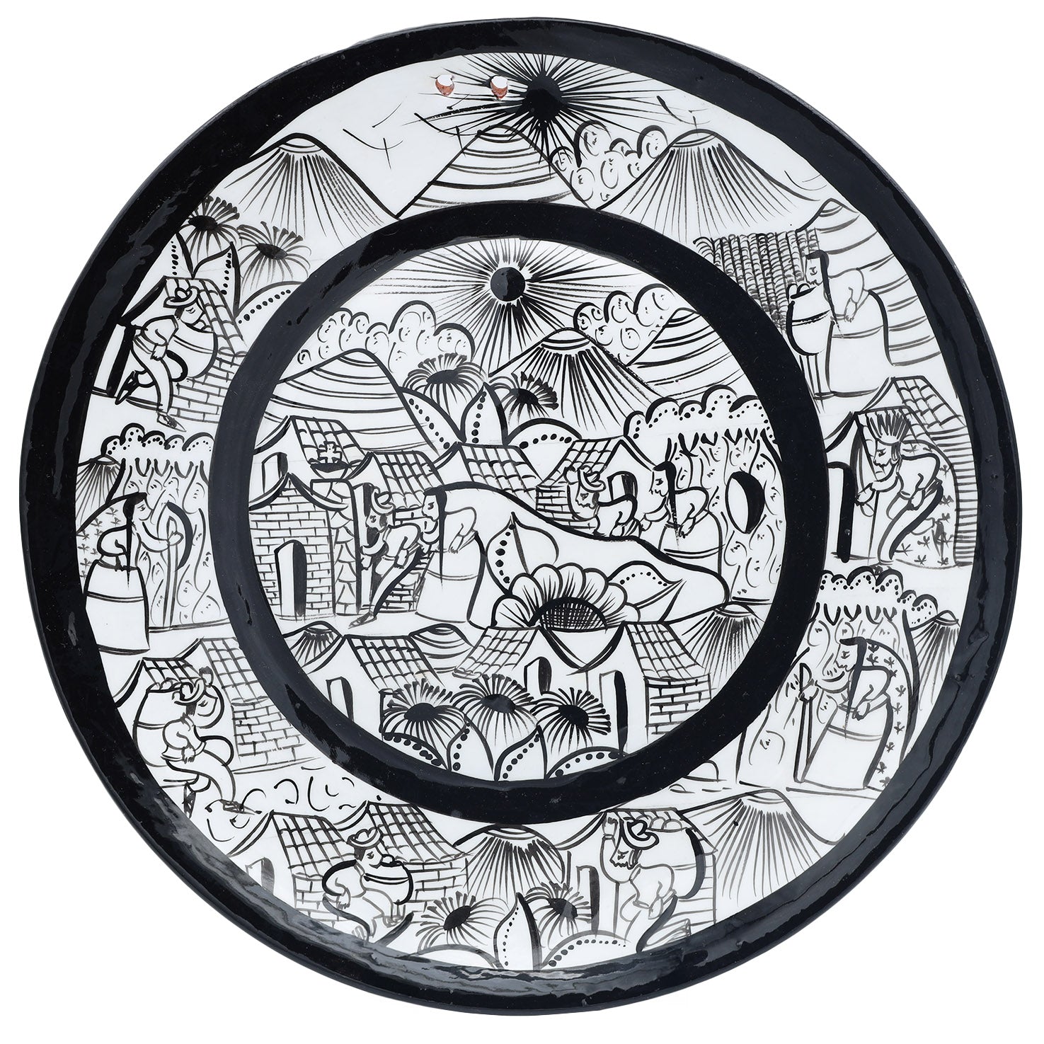 Black & White Hand-Painted Xalitla Narrative Decorative Plates