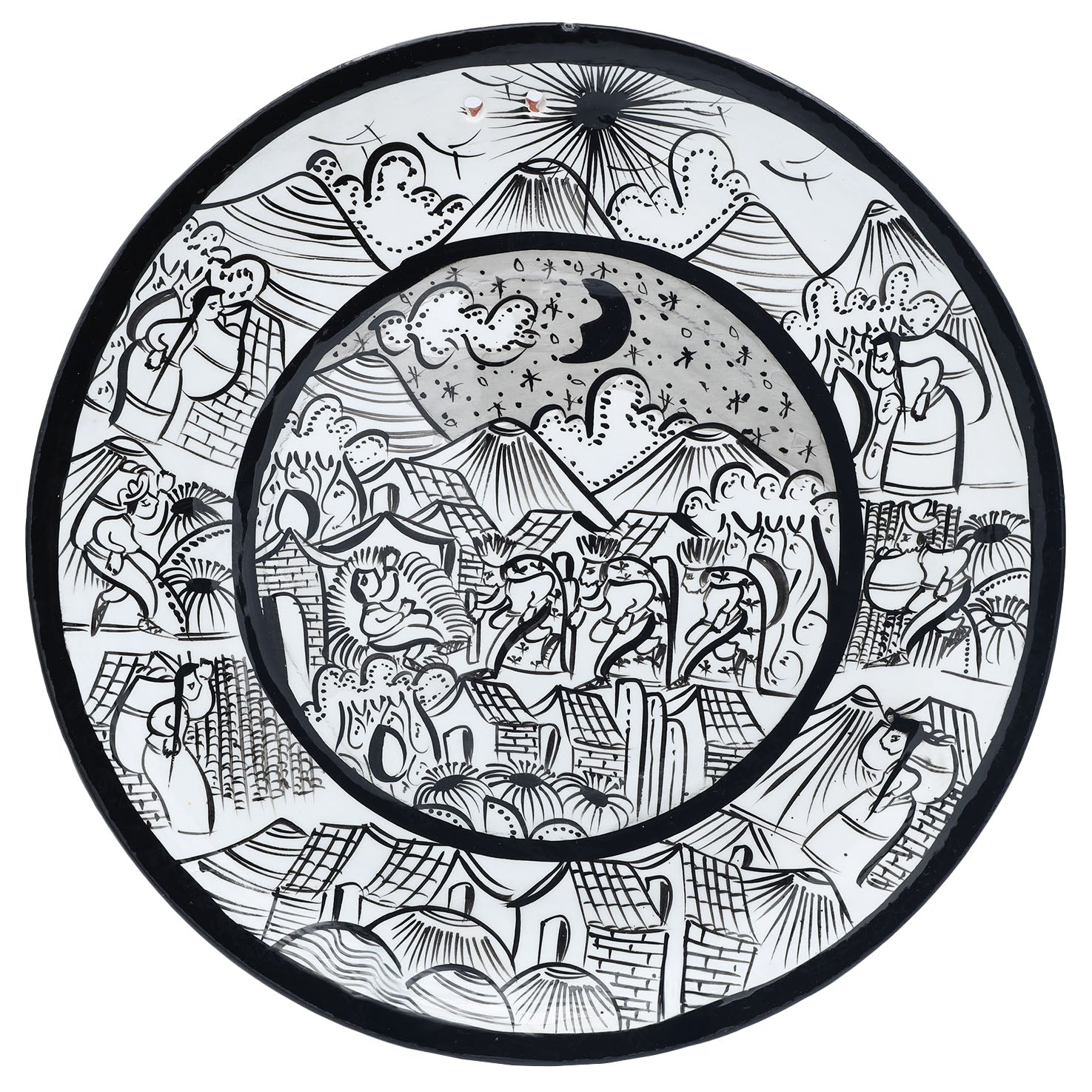 Black & White Hand-Painted Xalitla Narrative Decorative Plates