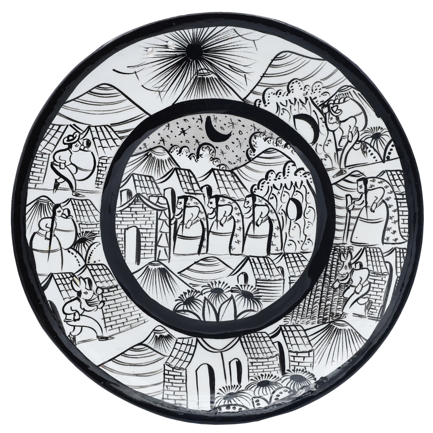 Black & White Hand-Painted Xalitla Narrative Decorative Plates