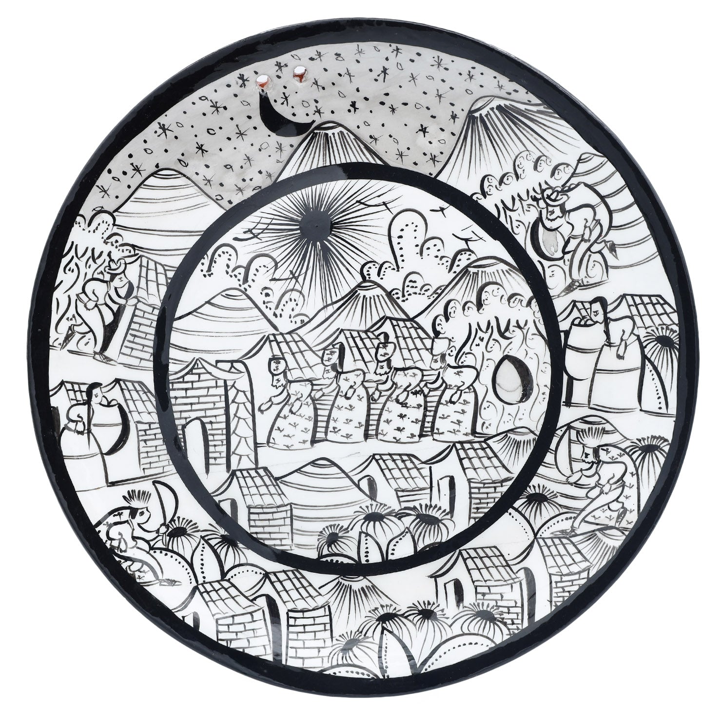 Black & White Hand-Painted Xalitla Narrative Decorative Plates