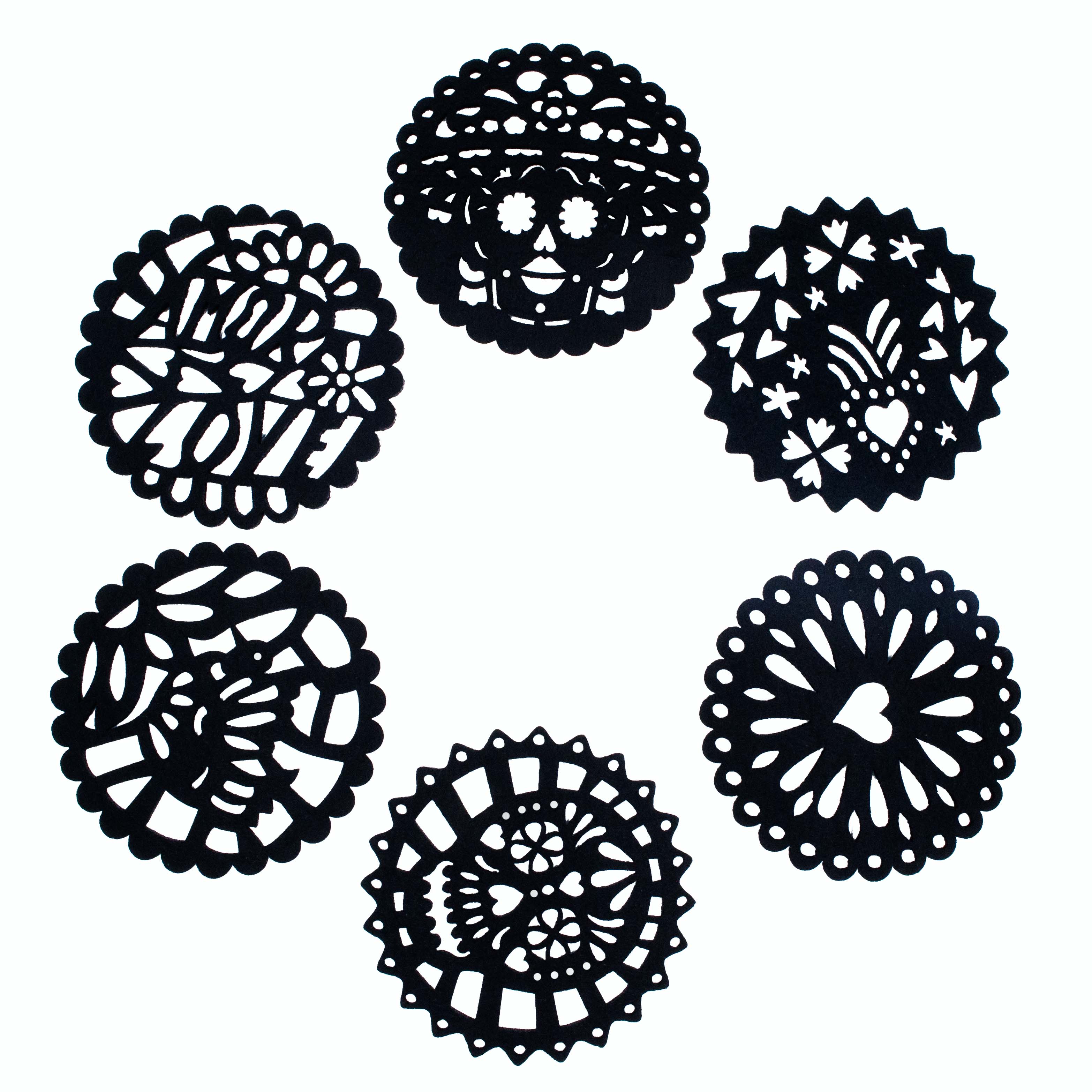 Fun "Papel Picado" Felt Round Coasters (Set of 6)