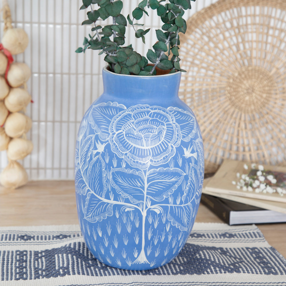 Huancito Sky Blue Floral Vase