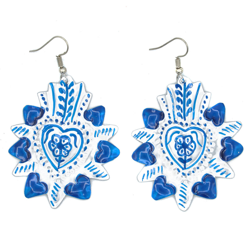 Talavera Heart Tin Art Milagro Earrings