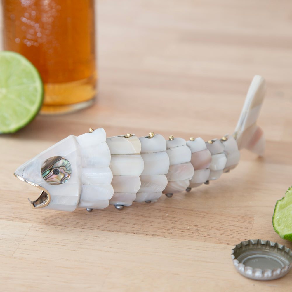 White Abalone Shell Fish Bottle Opener