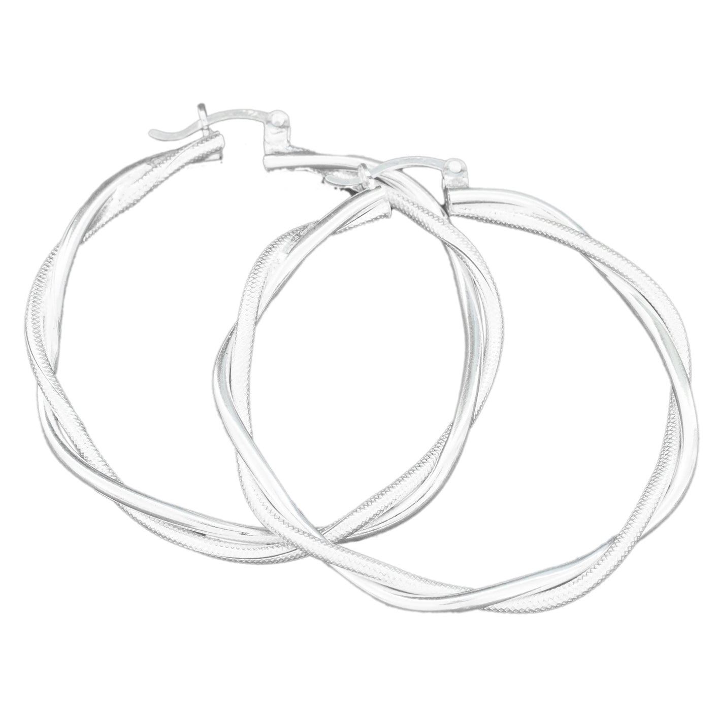 Sterling Silver Medium 1.3" Textured Hoop Earrings