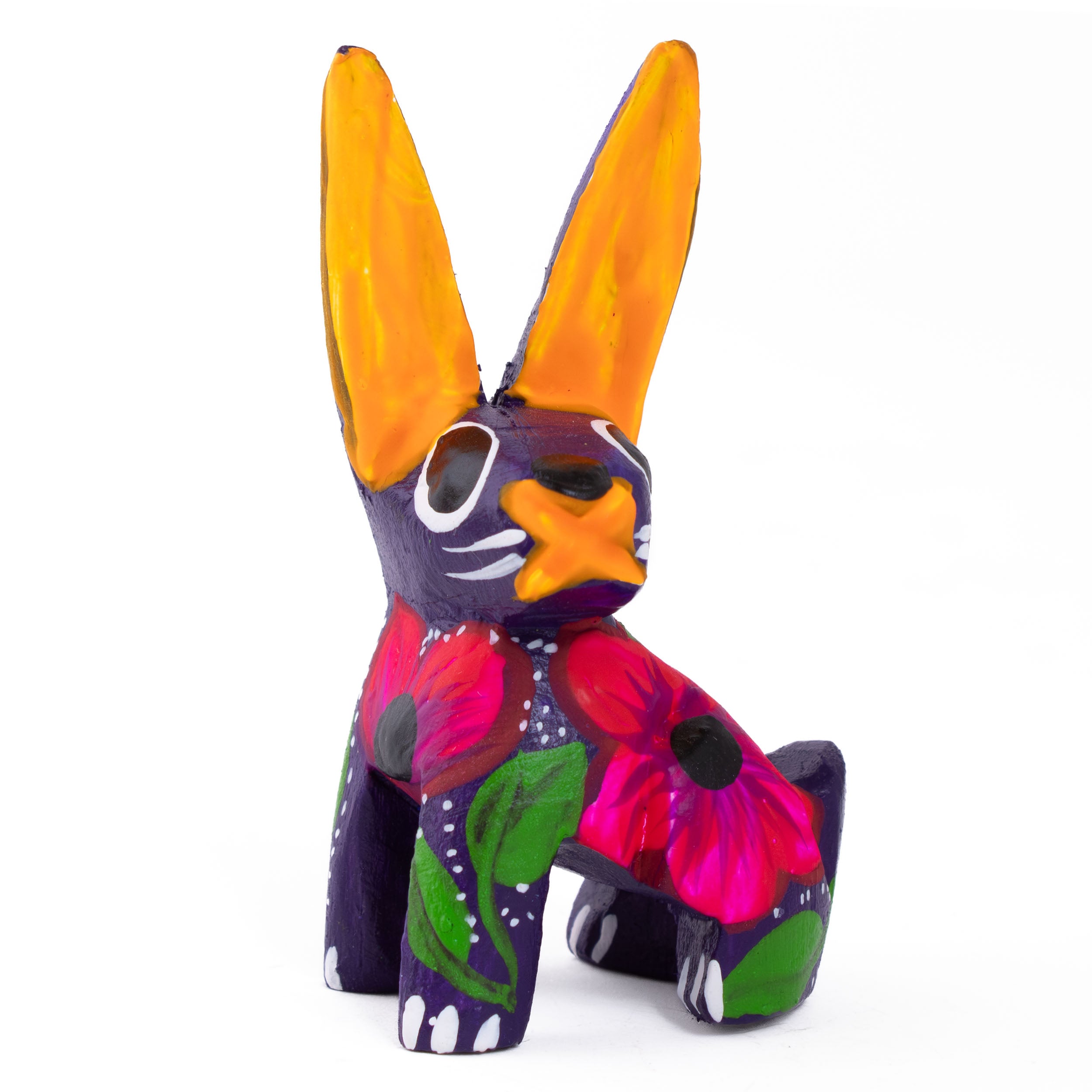 ORIENTAL TOY アヴァンギャルド レトロ ラビット アニマル レア 4 Hand Painted Sitting Rabbit Wooden Figurine | Lolo Mexican Mercadito