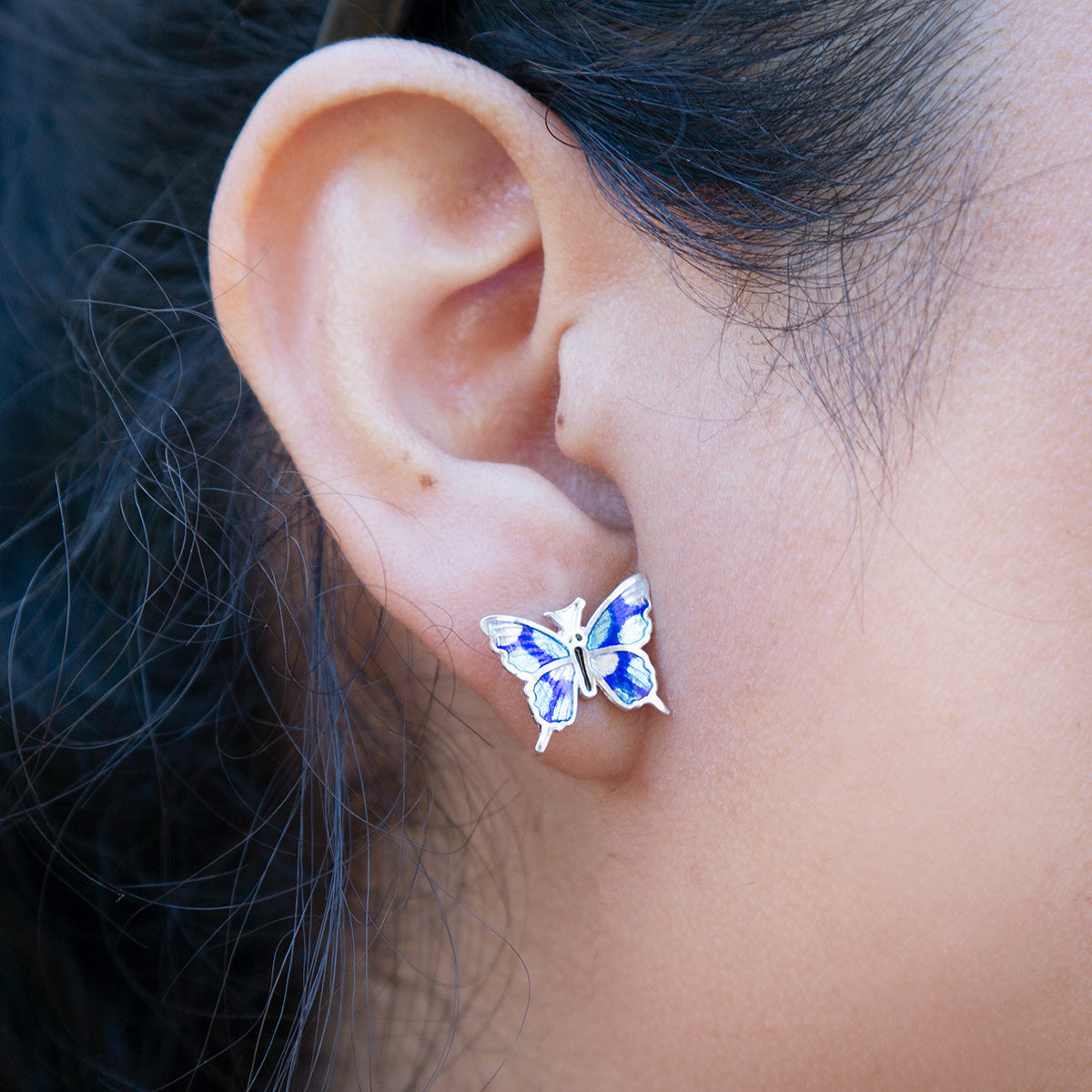 Sterling Silver Into the Blue Butterfly Earrings and Pendant Set