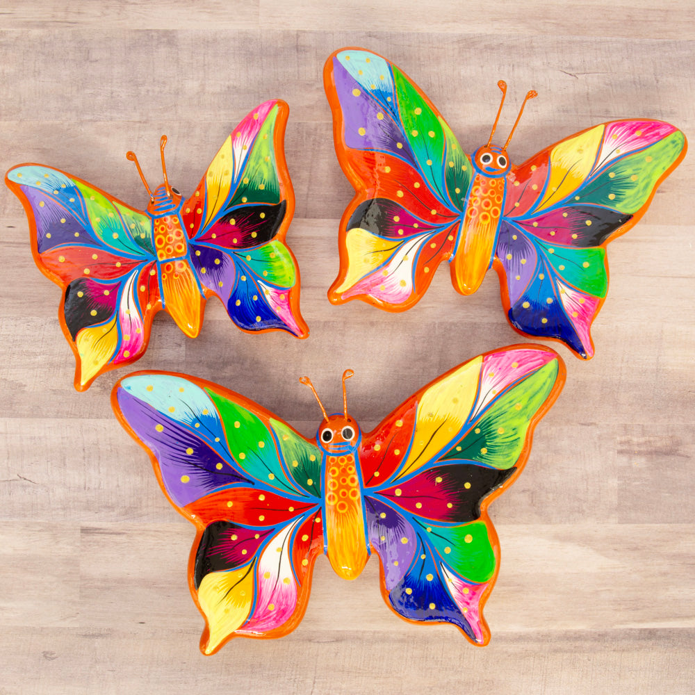 Hand-Painted Xalitla Butterfly Set of 3 Wall Decor