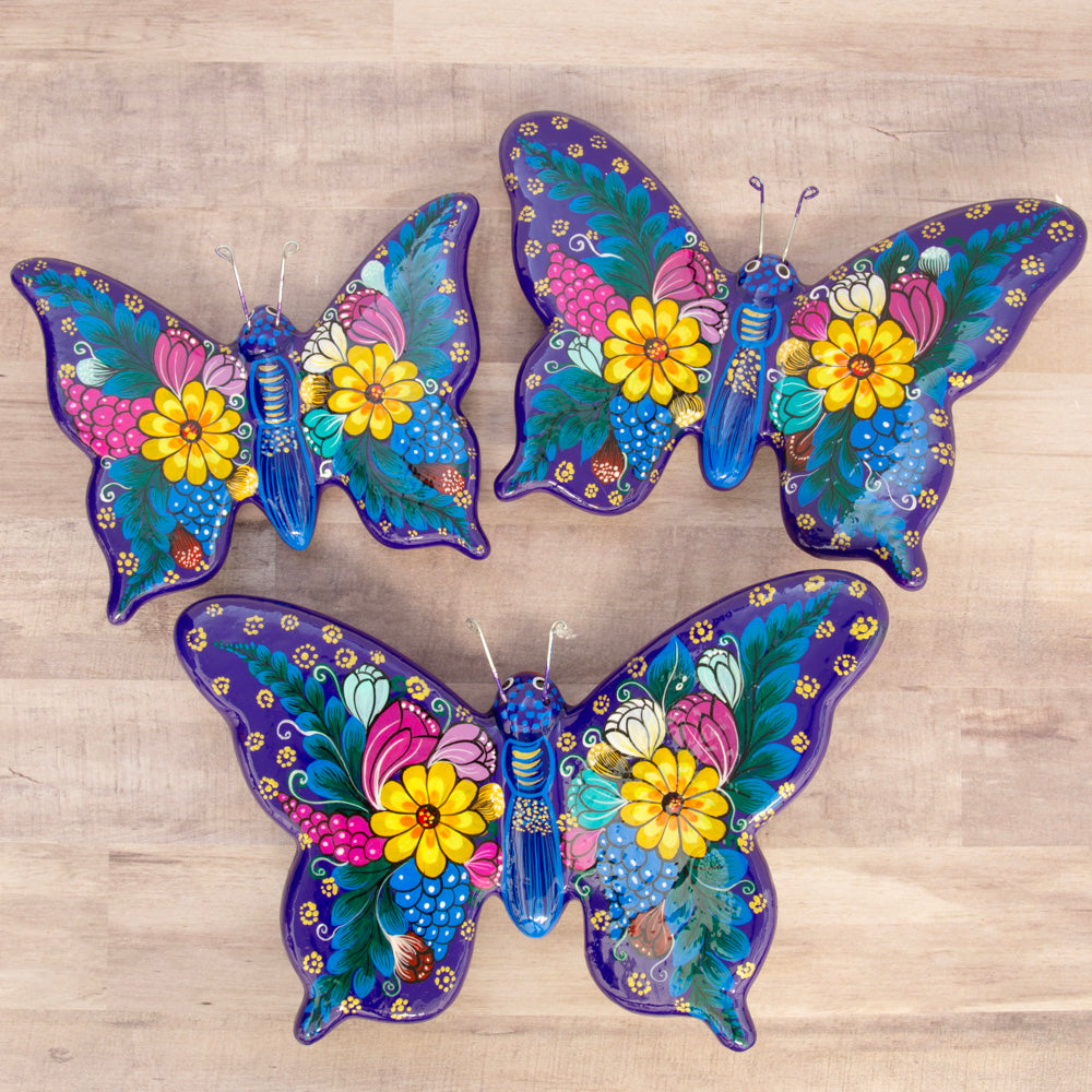 Hand-Painted Xalitla Butterfly Set of 3 Wall Decor