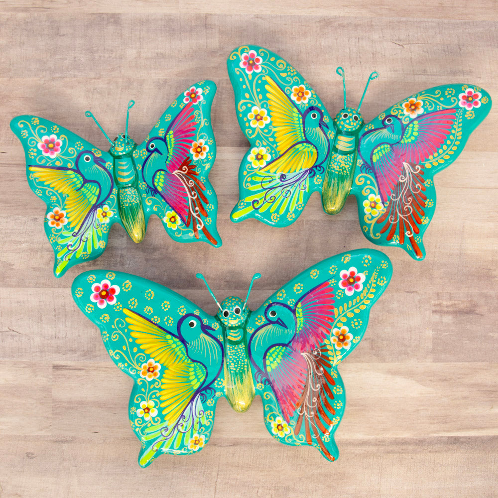 Hand-Painted Xalitla Butterfly Set of 3 Wall Decor