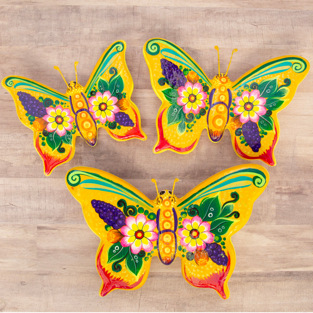Hand-Painted Xalitla Butterfly Set of 3 Wall Decor