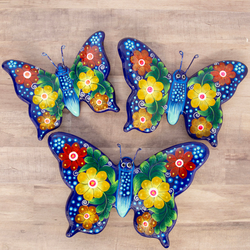 Hand-Painted Xalitla Butterfly Set of 3 Wall Decor