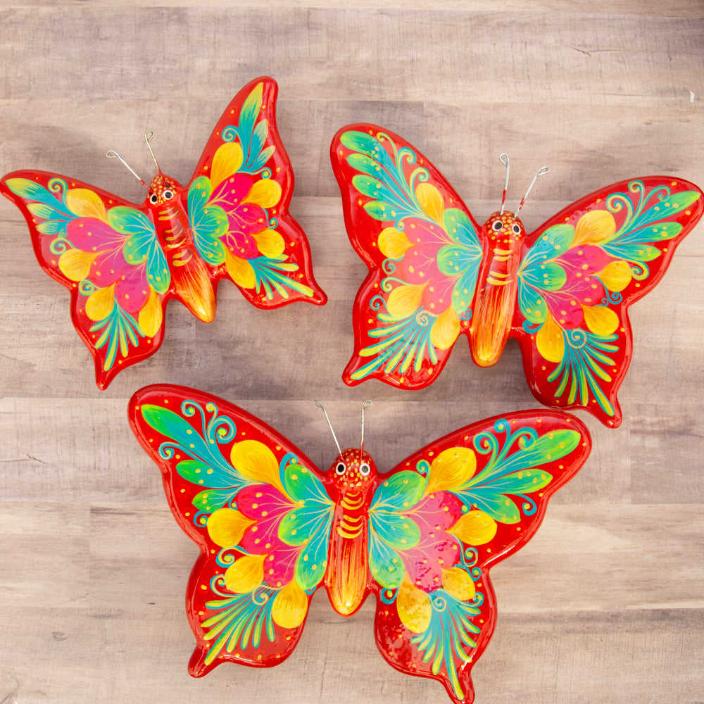 Hand-Painted Xalitla Butterfly Set of 3 Wall Decor