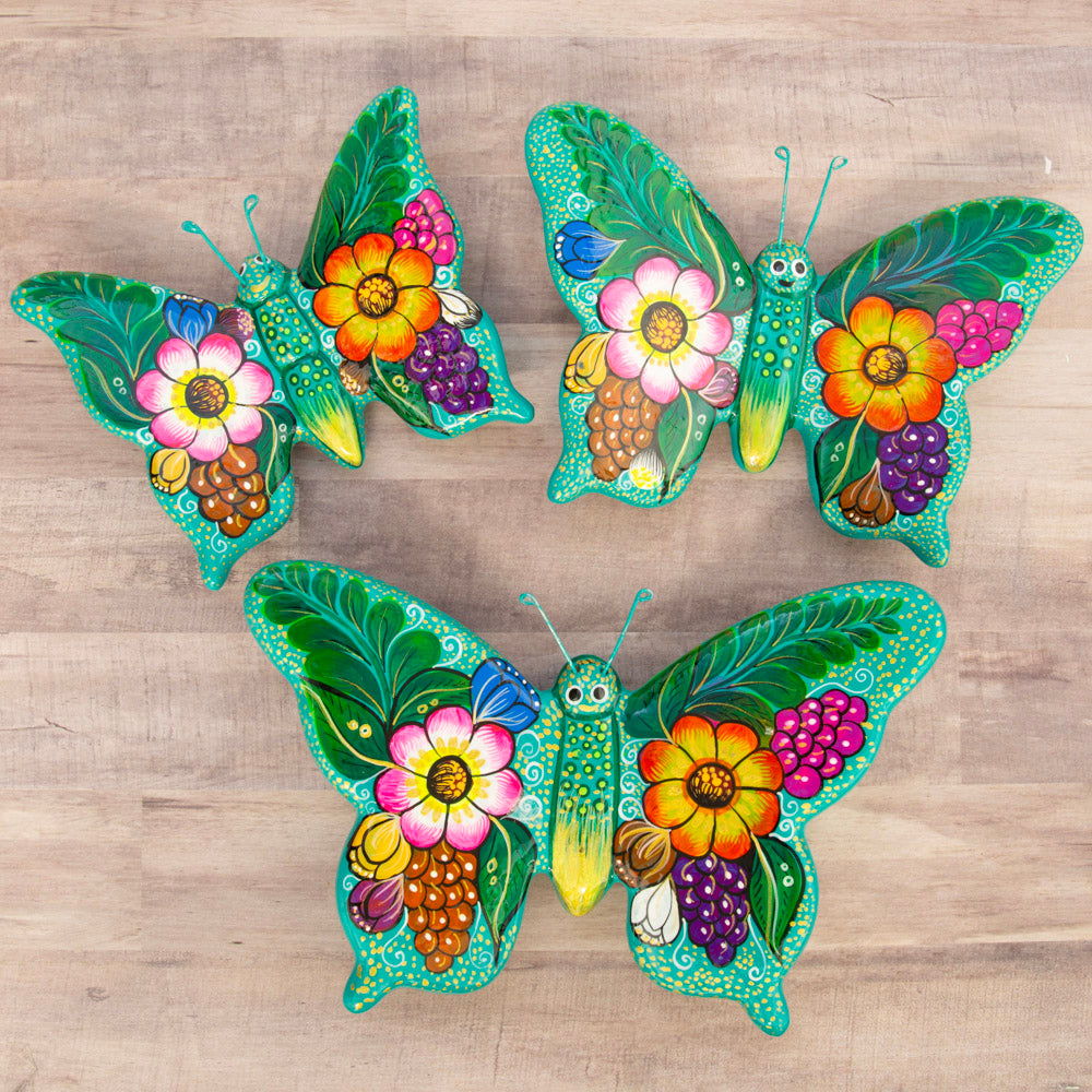 Hand-Painted Xalitla Butterfly Set of 3 Wall Decor