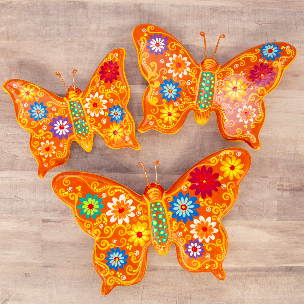 Hand-Painted Xalitla Butterfly Set of 3 Wall Decor