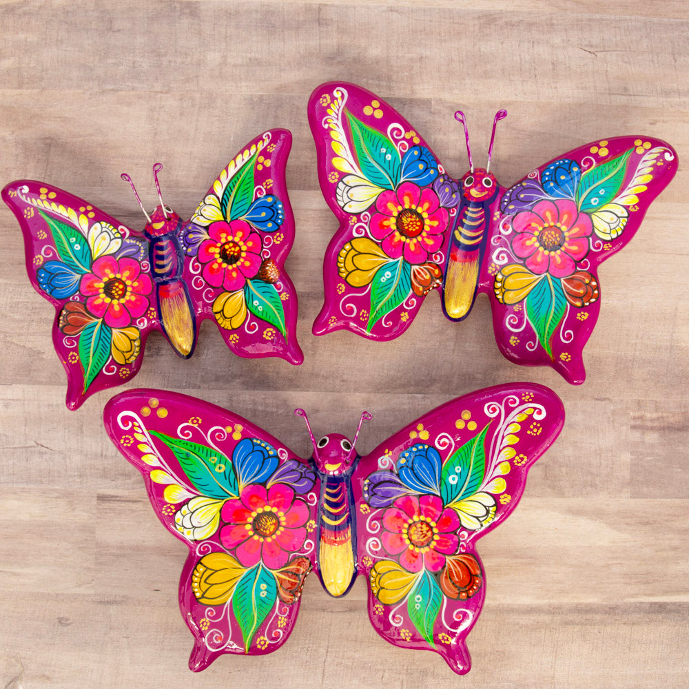 Hand-Painted Xalitla Butterfly Set of 3 Wall Decor
