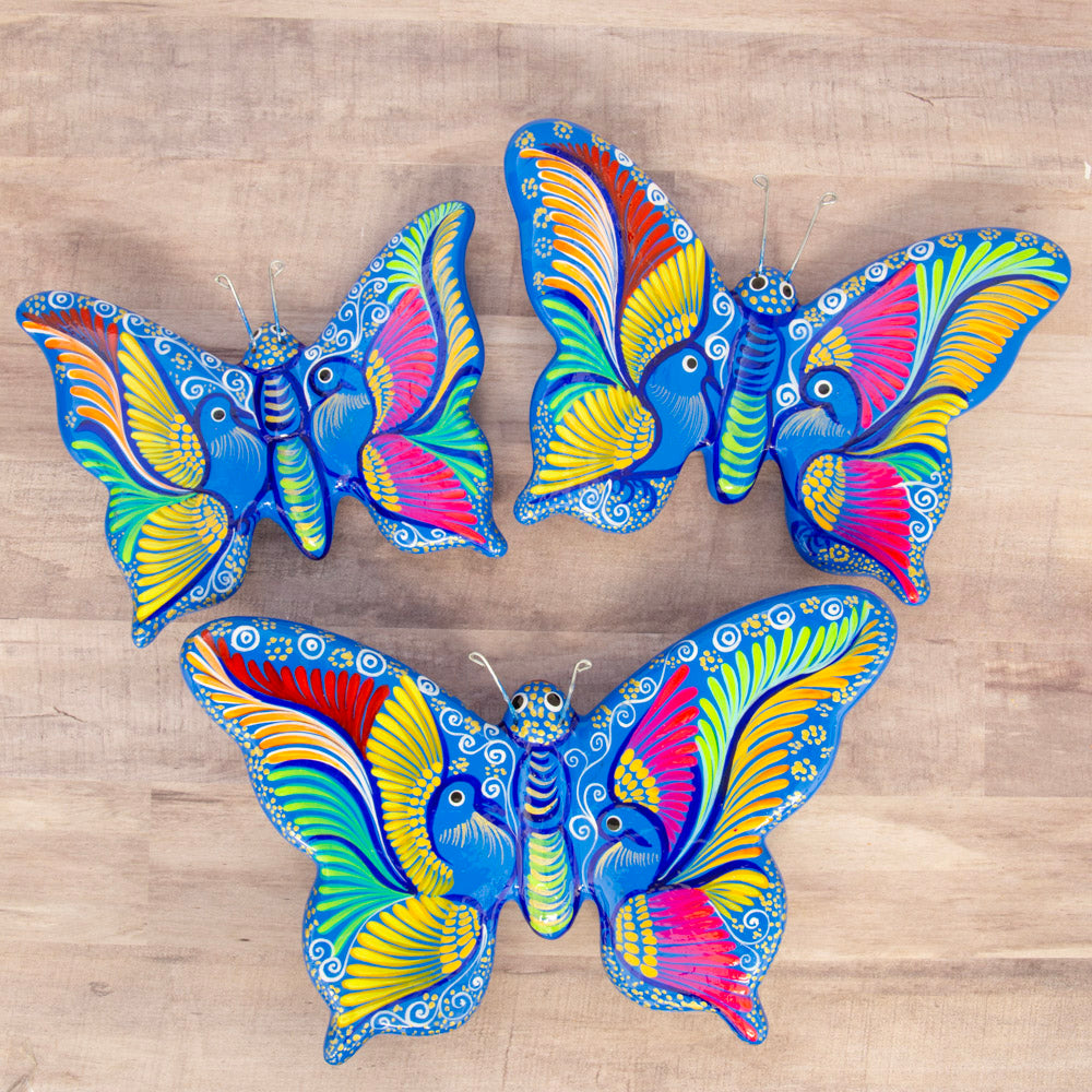 Hand-Painted Xalitla Butterfly Set of 3 Wall Decor