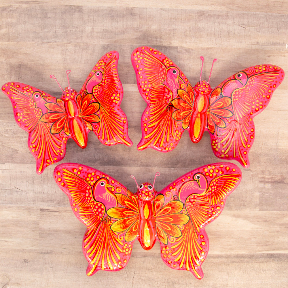 Hand-Painted Xalitla Butterfly Set of 3 Wall Decor