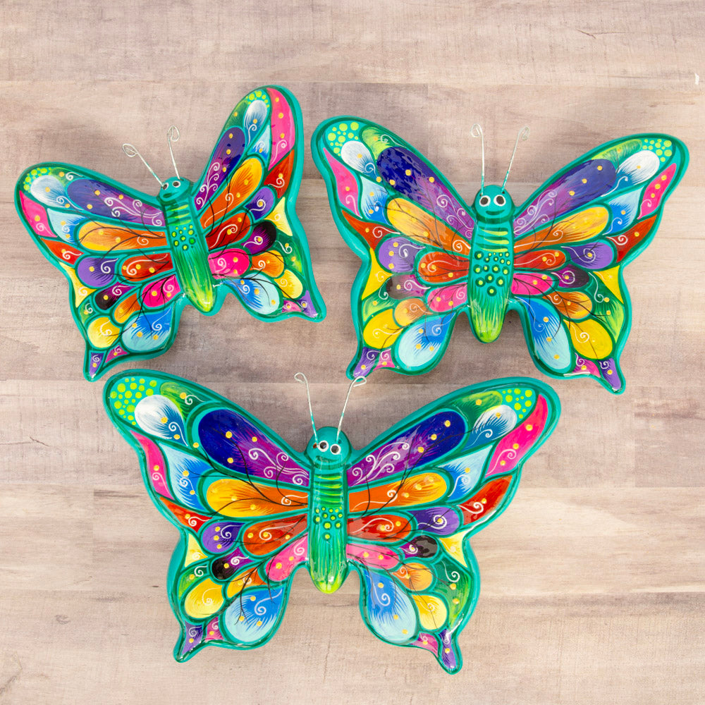 Hand-Painted Xalitla Butterfly Set of 3 Wall Decor