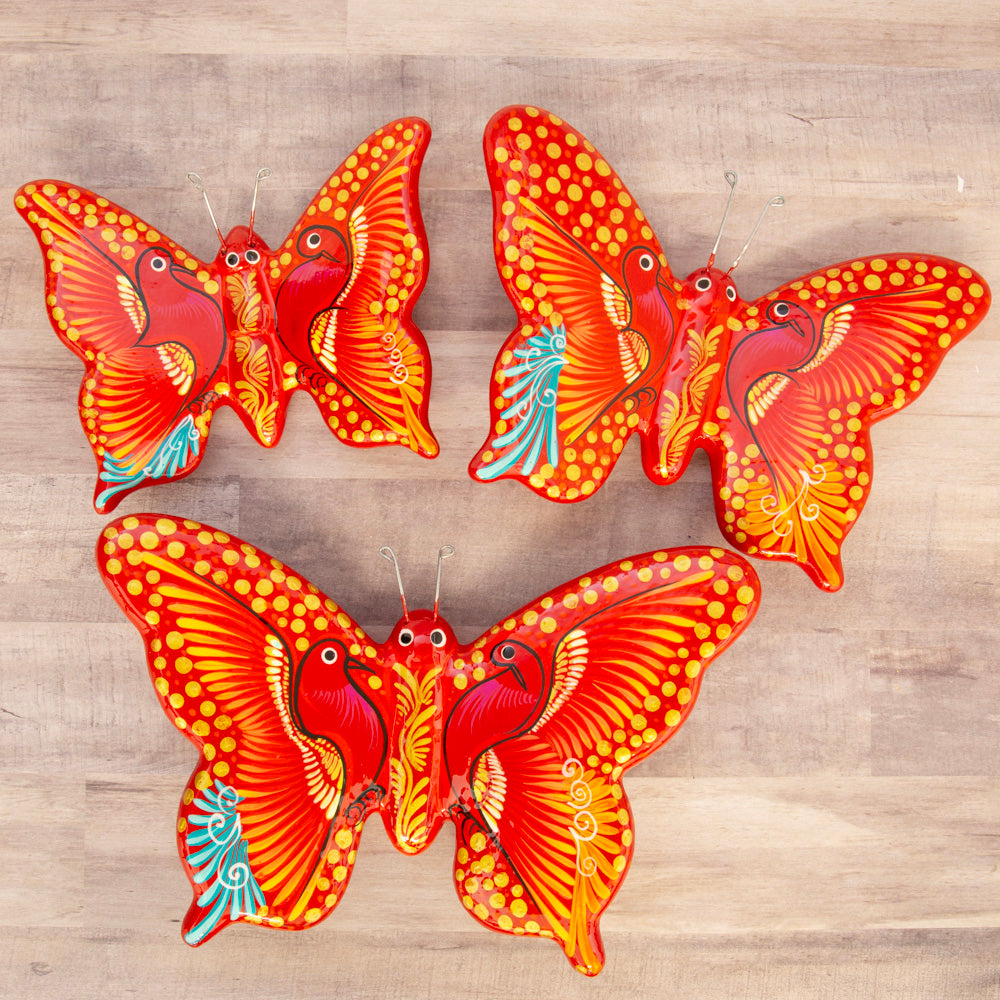 Hand-Painted Xalitla Butterfly Set of 3 Wall Decor