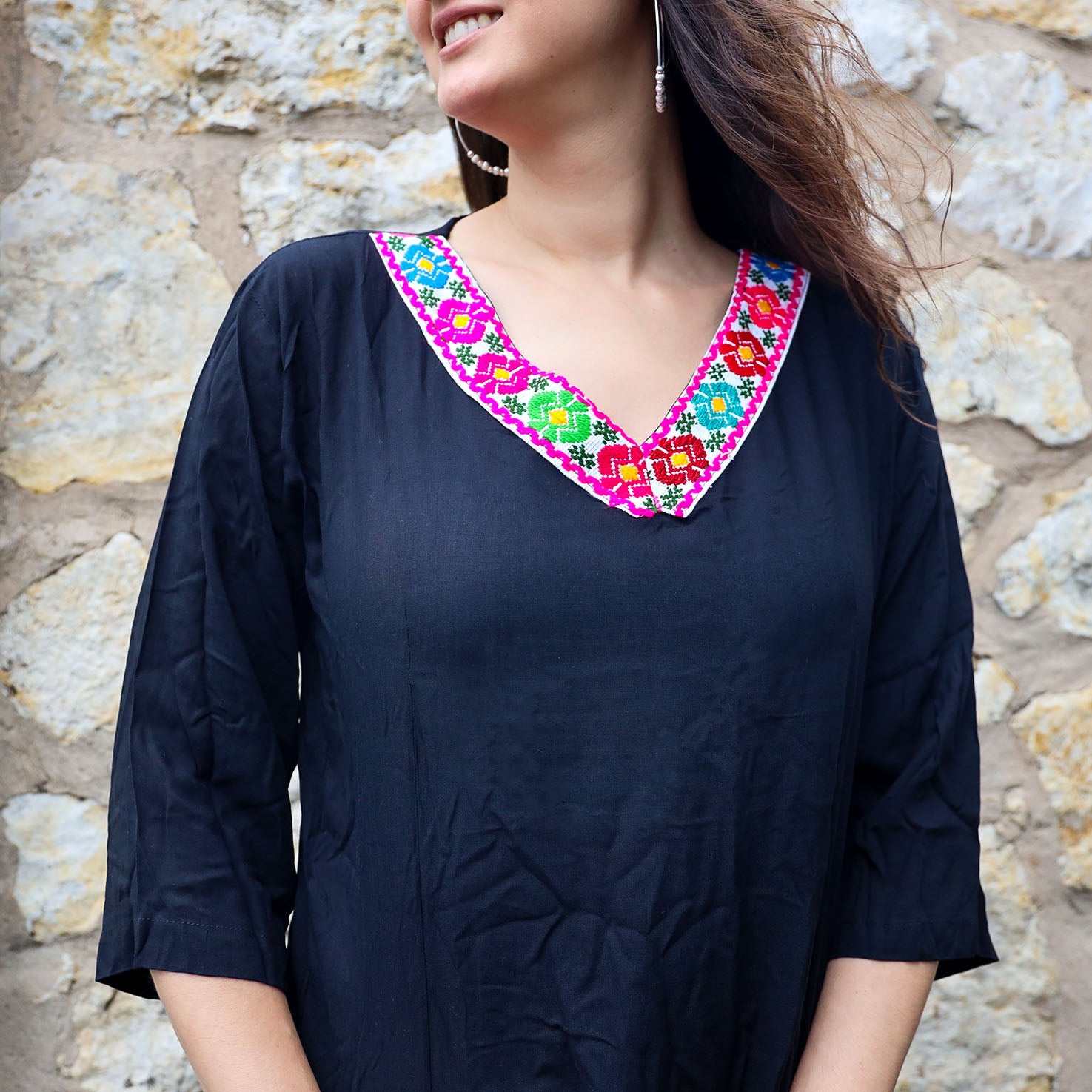 Puebla Modern Embroidered V-Neck Blouse