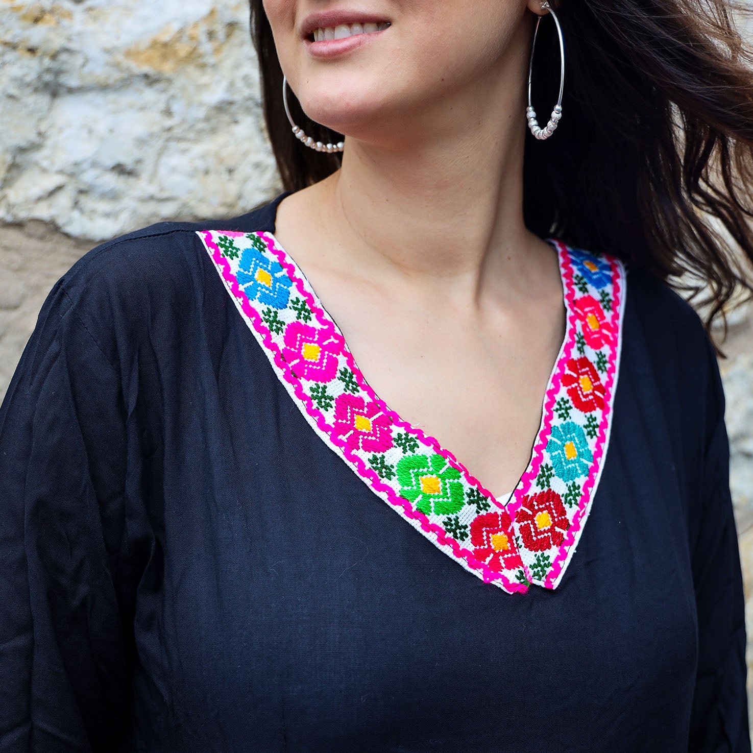 Puebla Modern Embroidered V-Neck Blouse