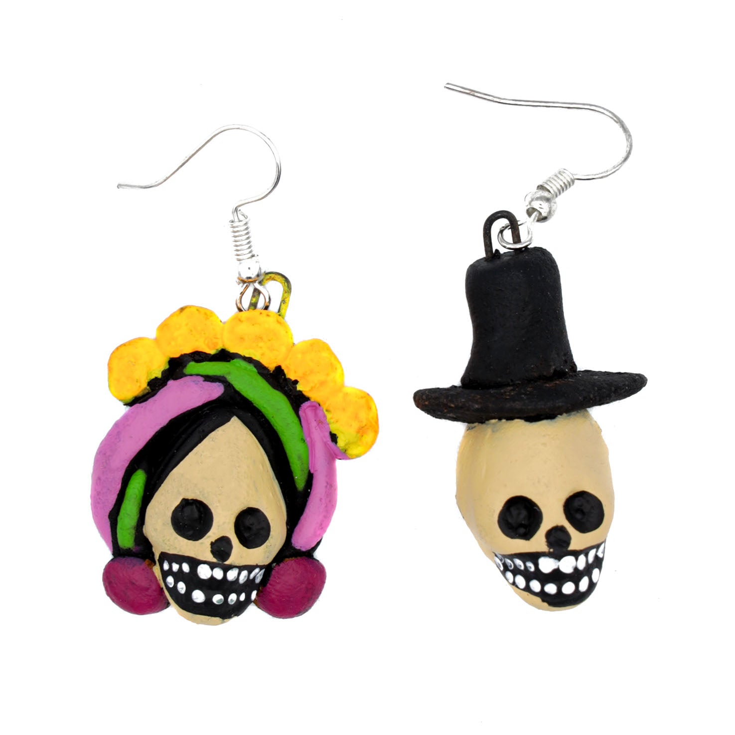 Catrin and Catrina Day of the Dead Clay Earrings