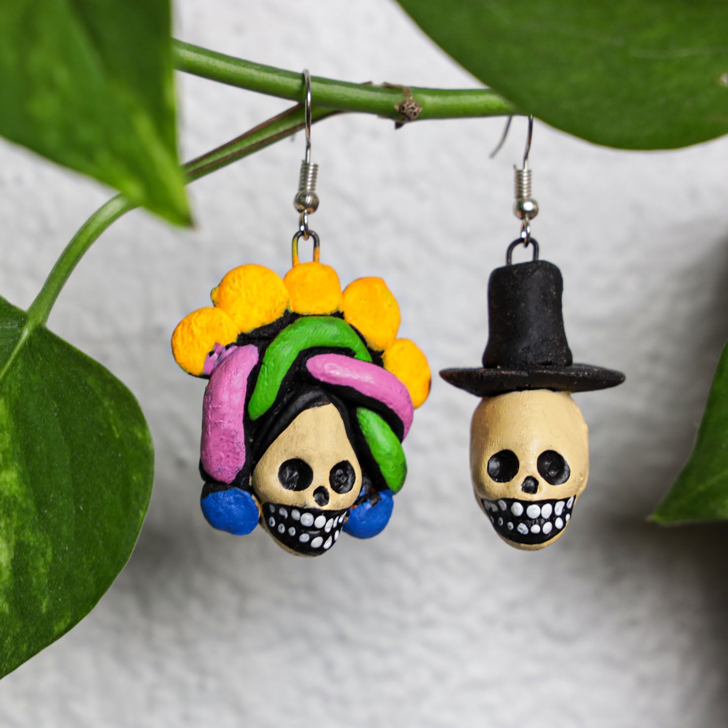 Catrin and Catrina Day of the Dead Clay Earrings