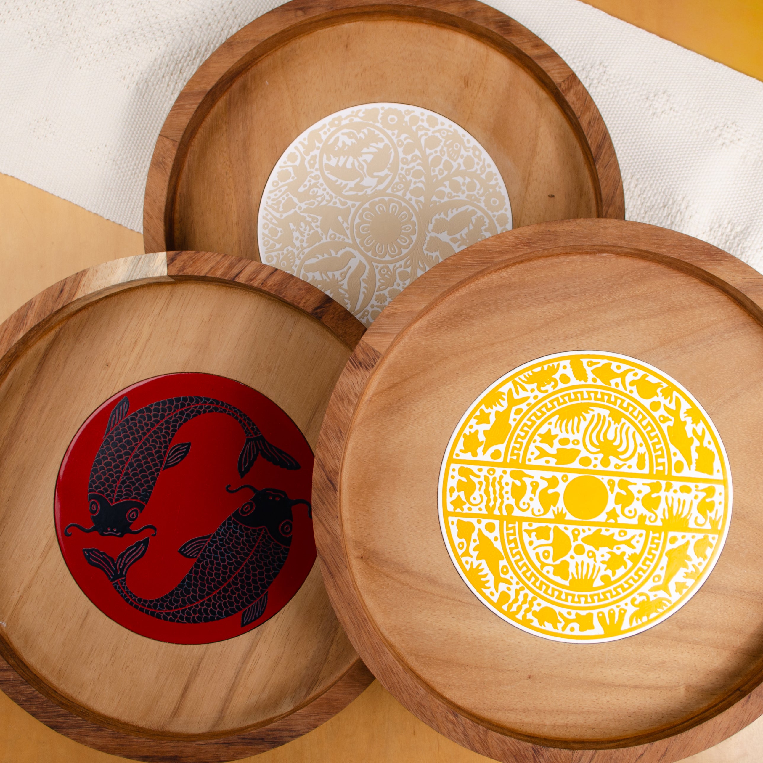 Round Olinalá Parota Solid Wood Serving Tray