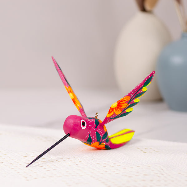 Hand Painted Hummingbird Wooden Figurine | Lolo Mexican Mercadito