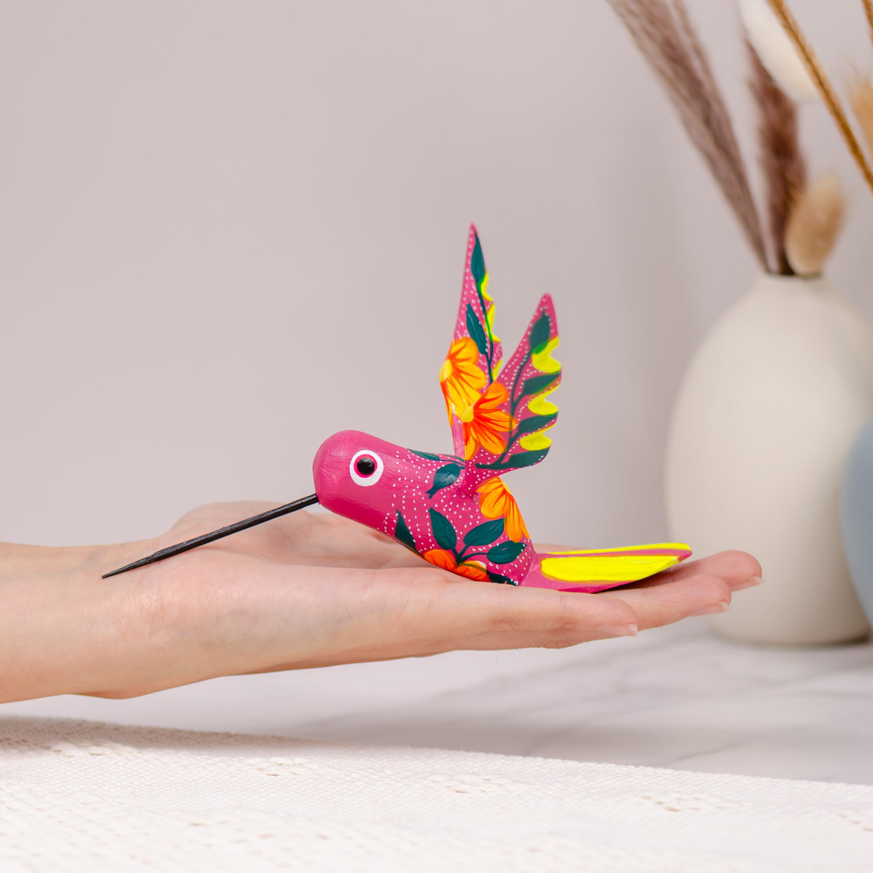 Large Hand Painted Hummingbird Wooden Figurine