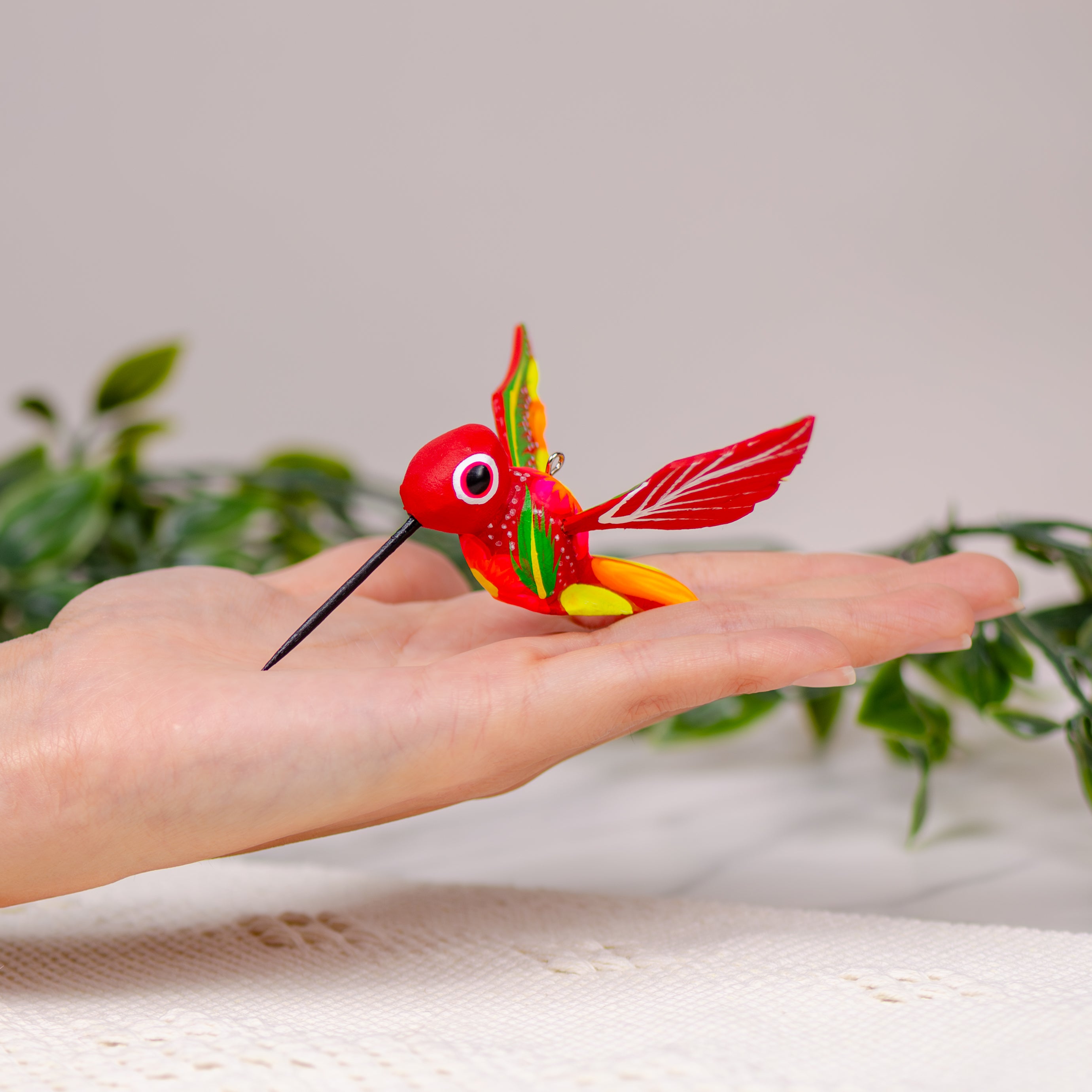 Hand Painted Hummingbird Wooden Figurine