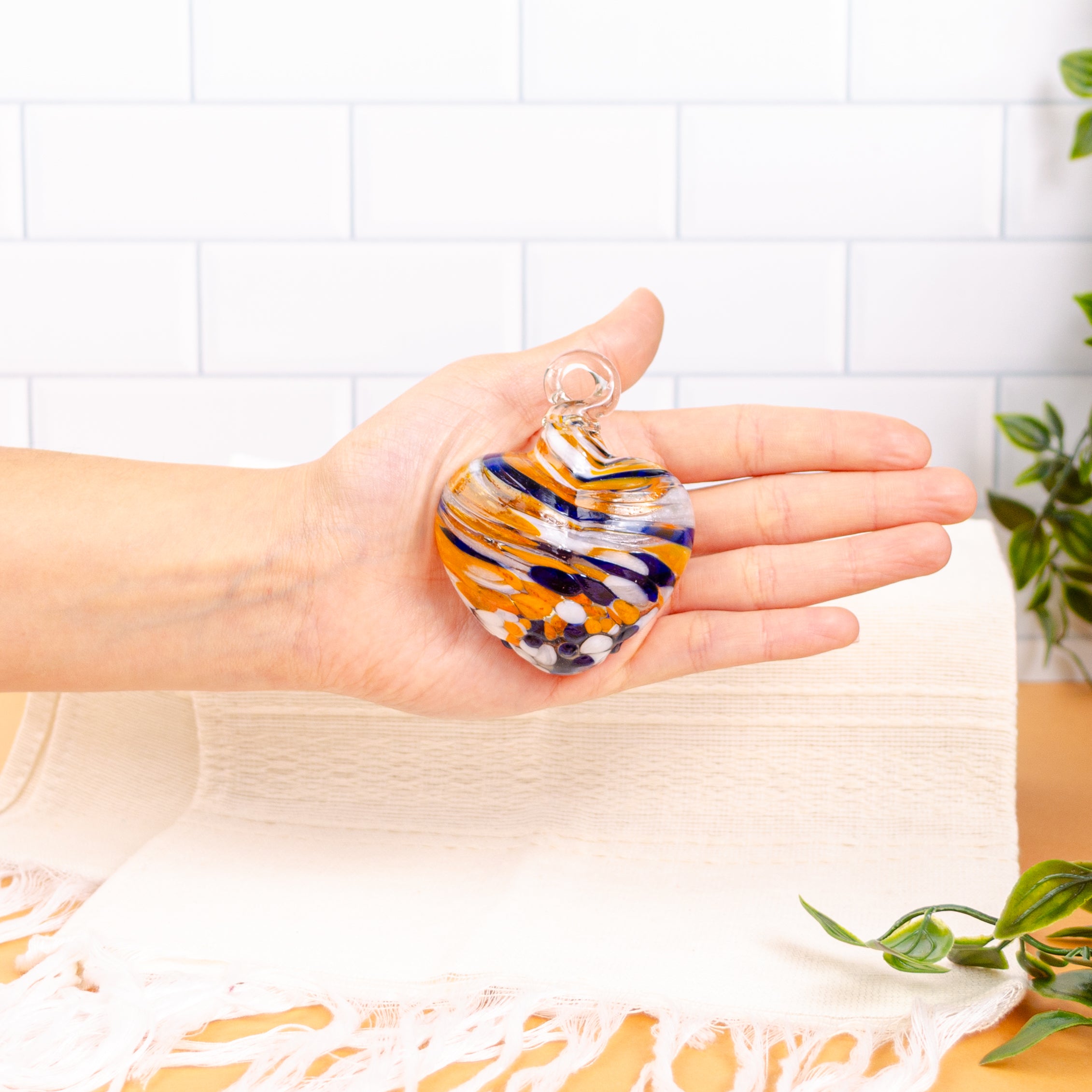 Tonalá Multicolor Blown Glass Hanging Heart Ornament