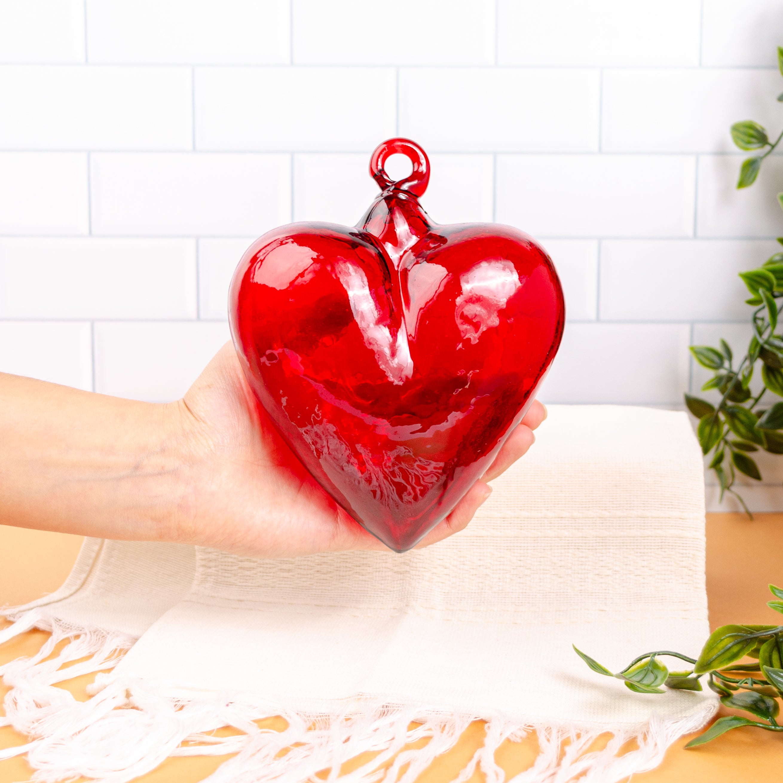 Tonalá Large Blown Glass Hanging Heart Ornament