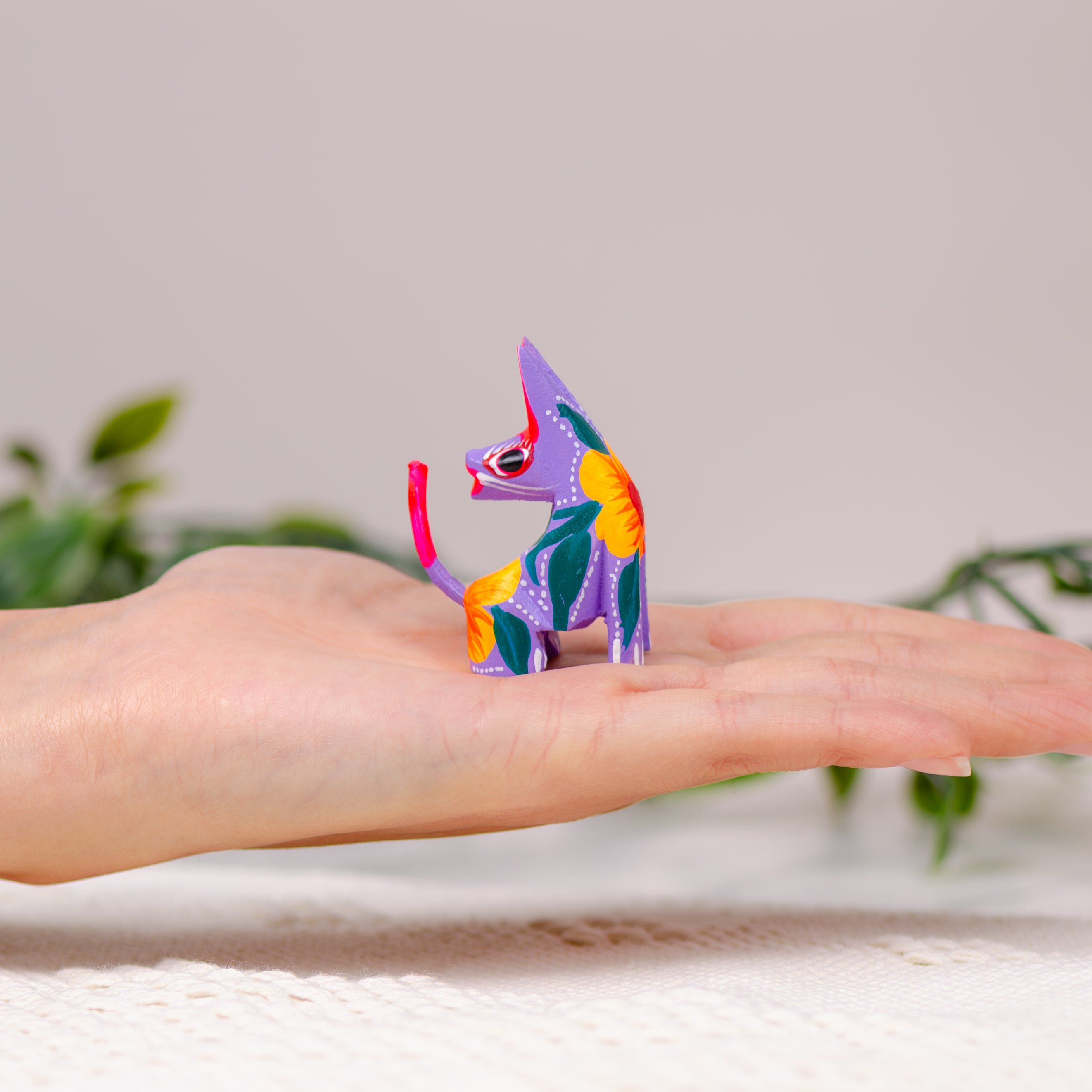 Hand Painted Head Turned Coyote Wooden Figurine